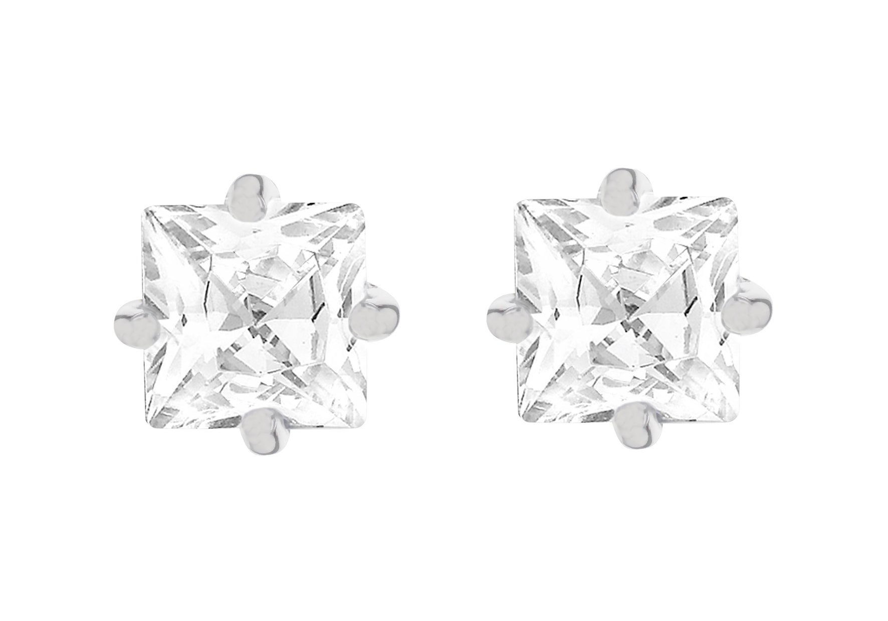 SILVER 7MM SQ Zirconia STUD EARRing