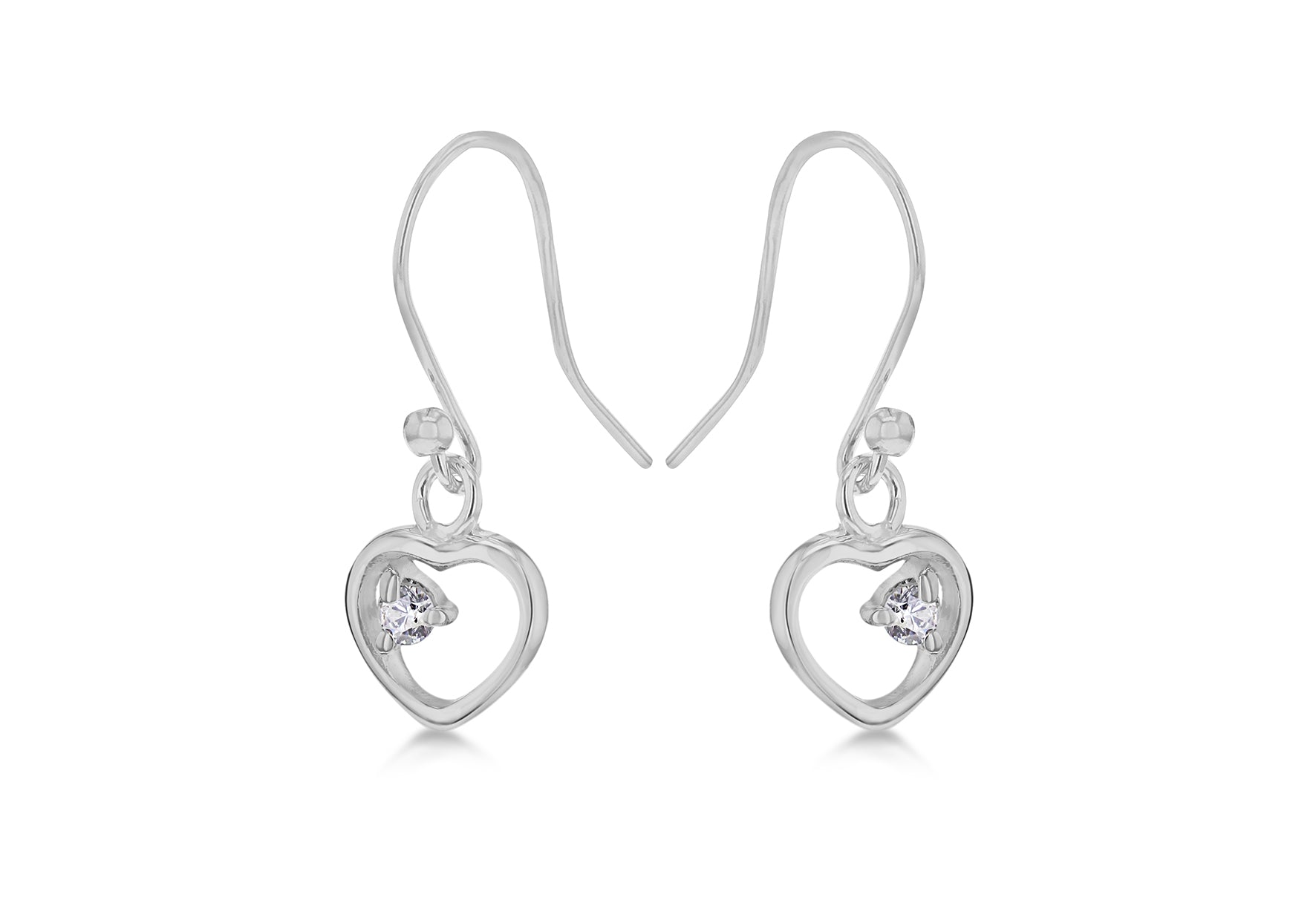 Sterling Silver Open Heart Zirconia  Set Drop Earrings
