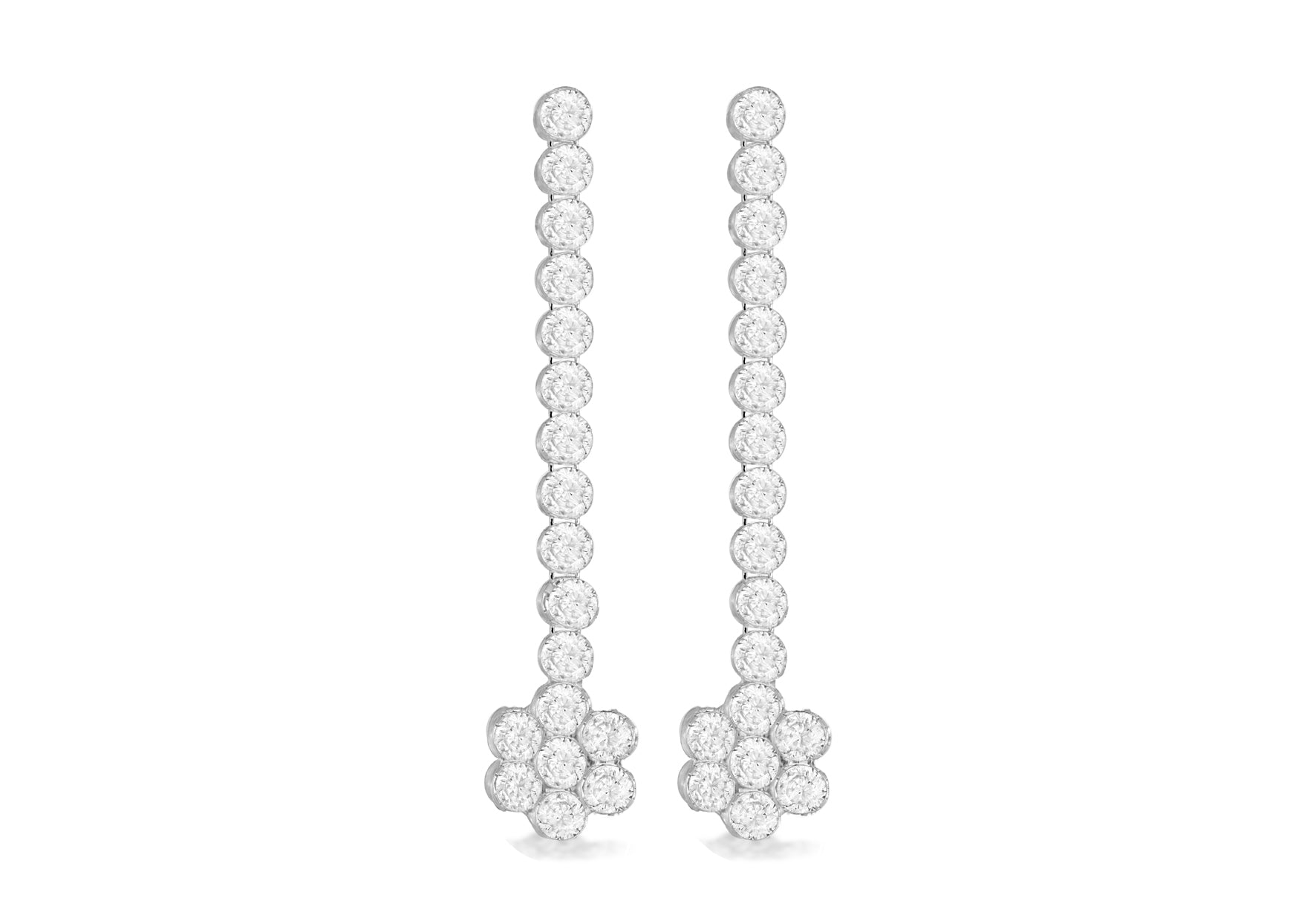 Sterling Silver Rhodium Plated Zirconia Stone Set Flower Drop Earrings