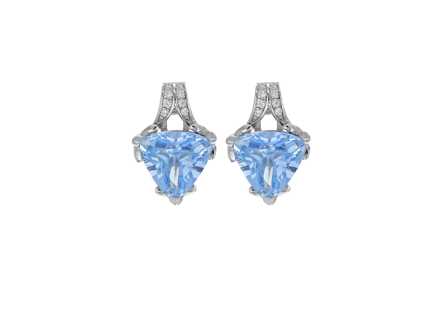 Sterling Silver Rhodium Plated White and Blue Zirconia Stud Earrings