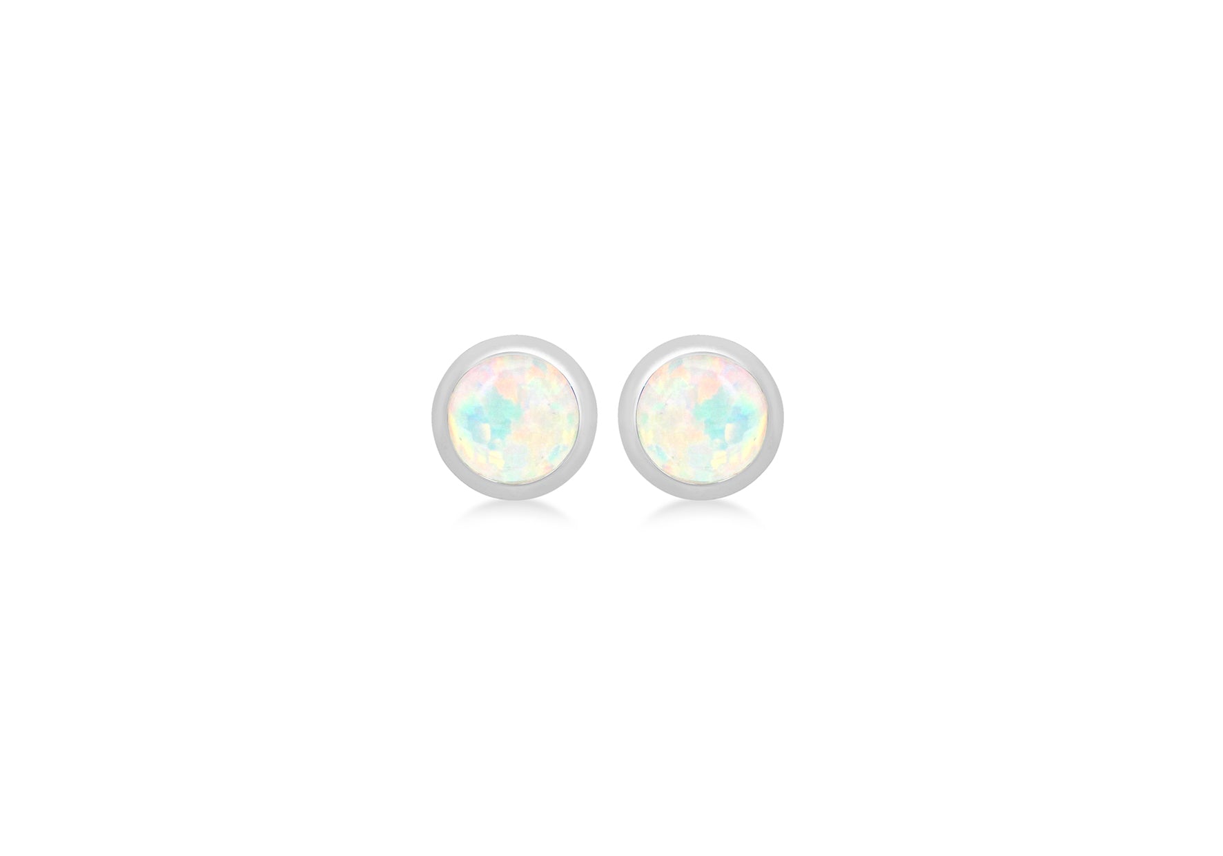 Sterling Silver White Cabochon Synthetic Opal Otober Birthstone Stud Earrings