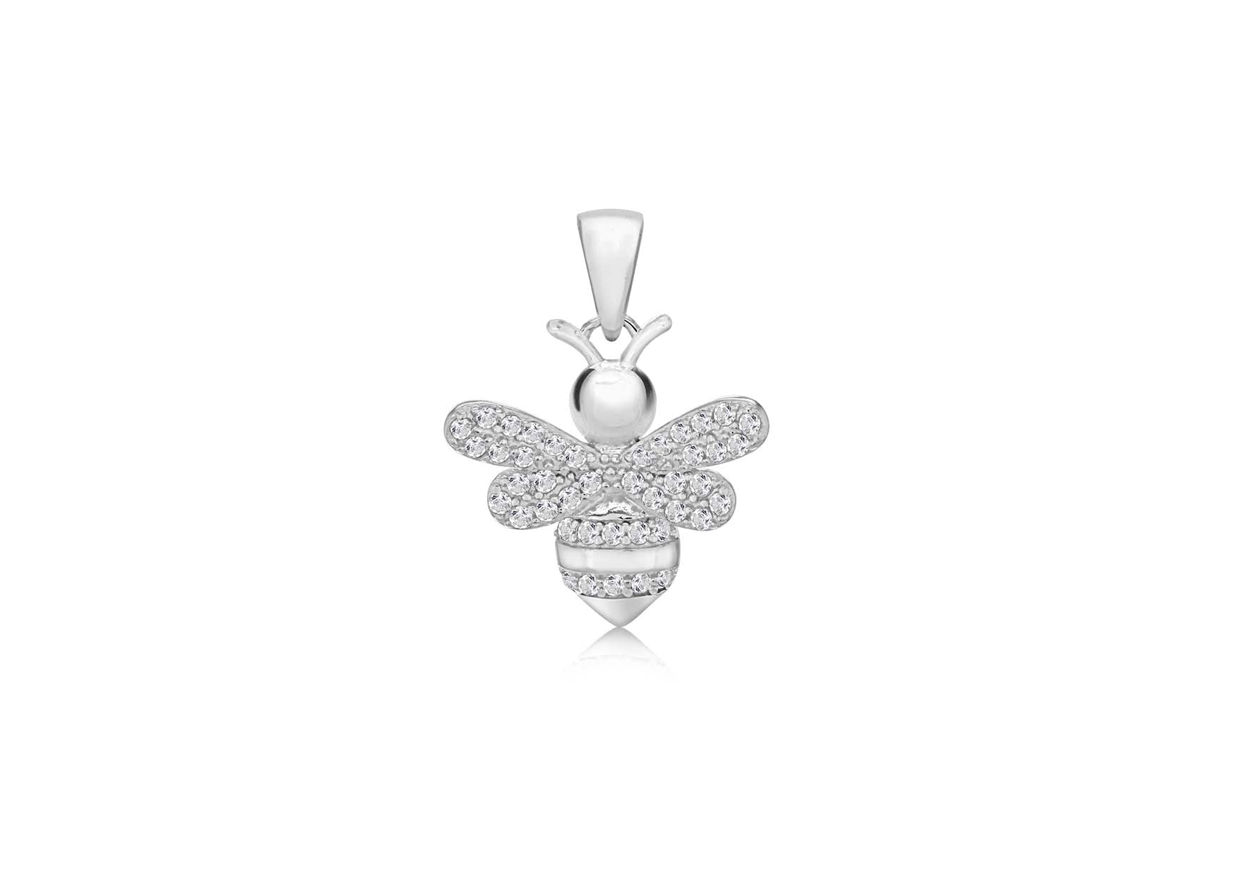 Sterling Silver Rhodium Plated Zirconia 17.7mm x 24mm Bee Pendant