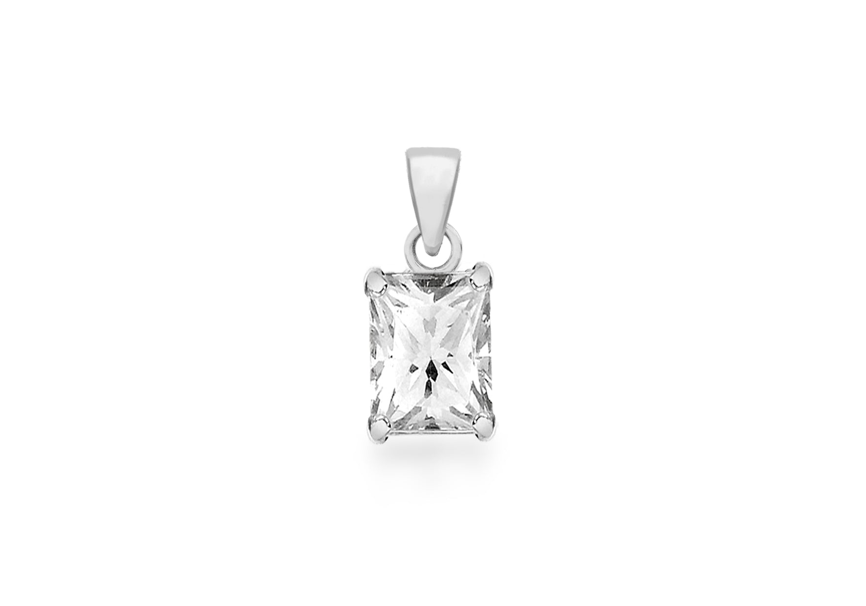 Sterling Silver Rectangular Zirconia 7mm x 16mm Pendant