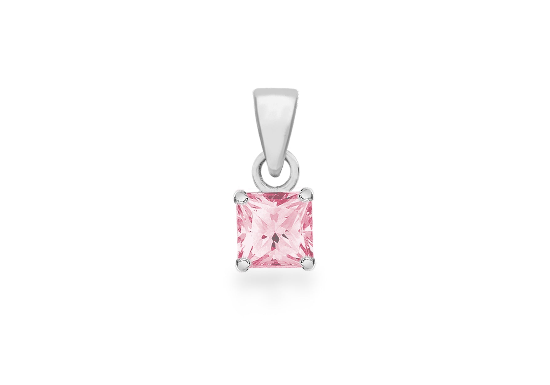 Sterling Silver 5mm Square Pink Zirconia Pendant
