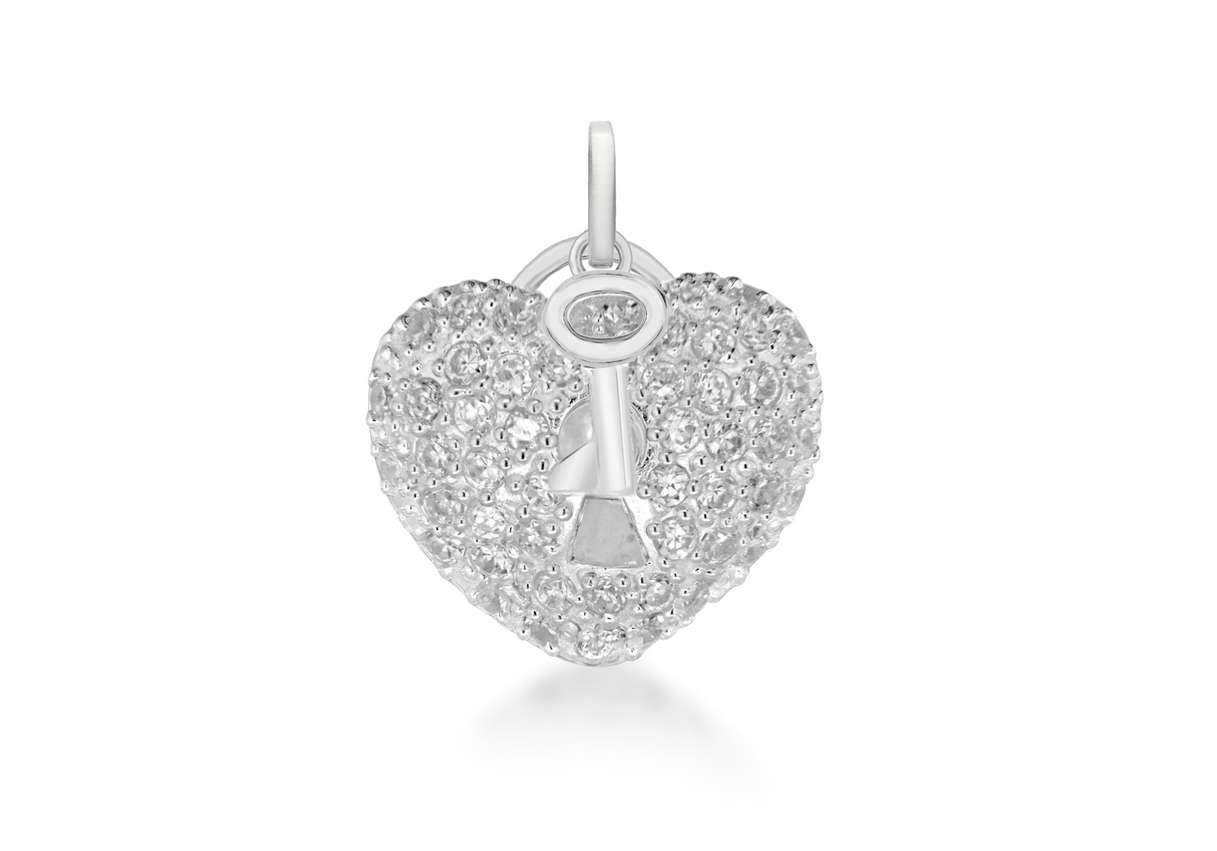 Sterling Silver White Zirconia Heart Lok and Key Pendant