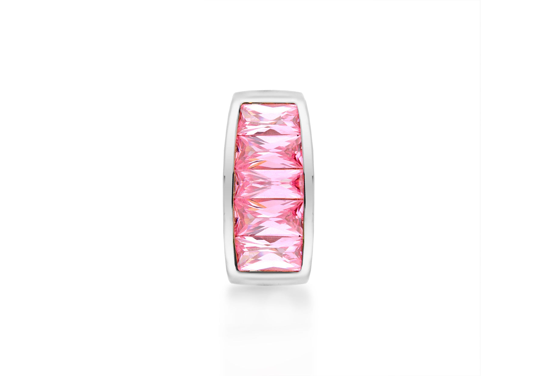 Sterling Silver Pink Zirconia Barrel Slider Pendant