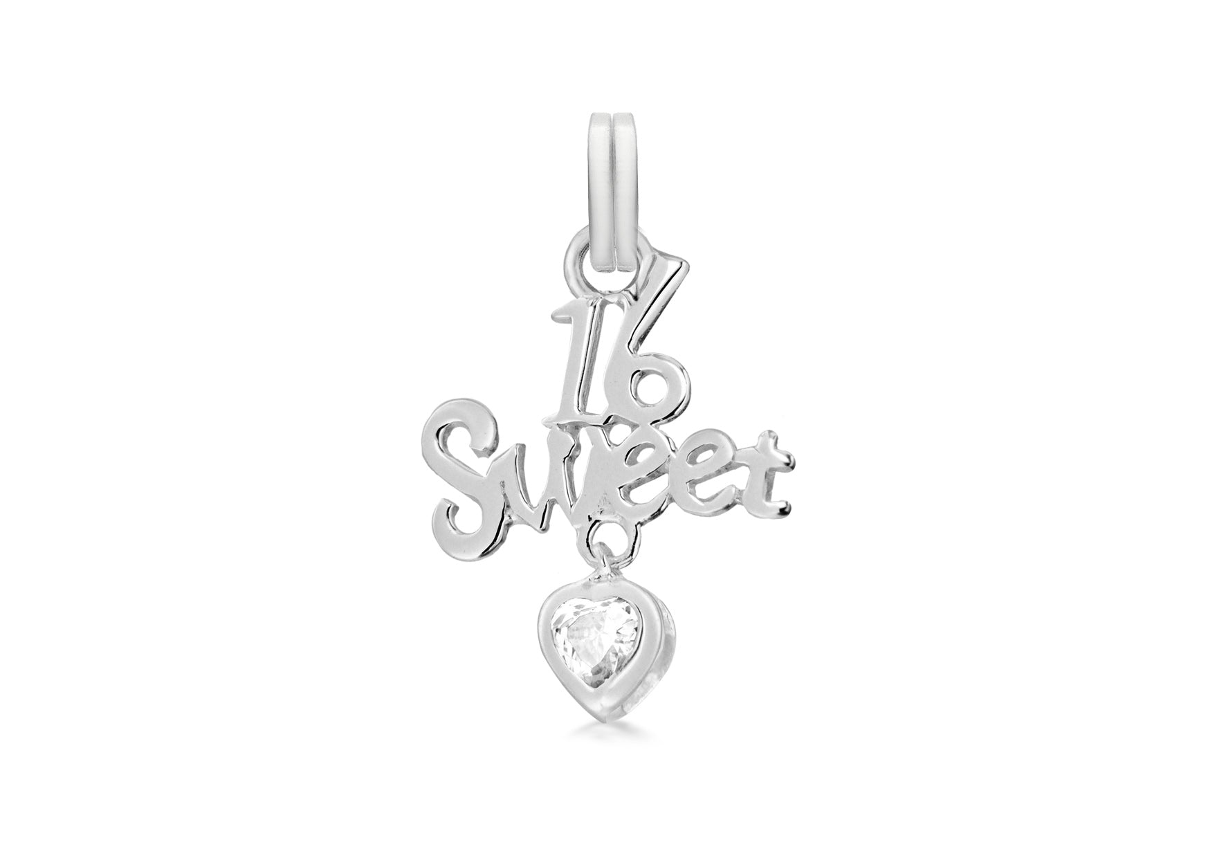 Sterling Silver White Zirconia  Sweet 16 Pendant