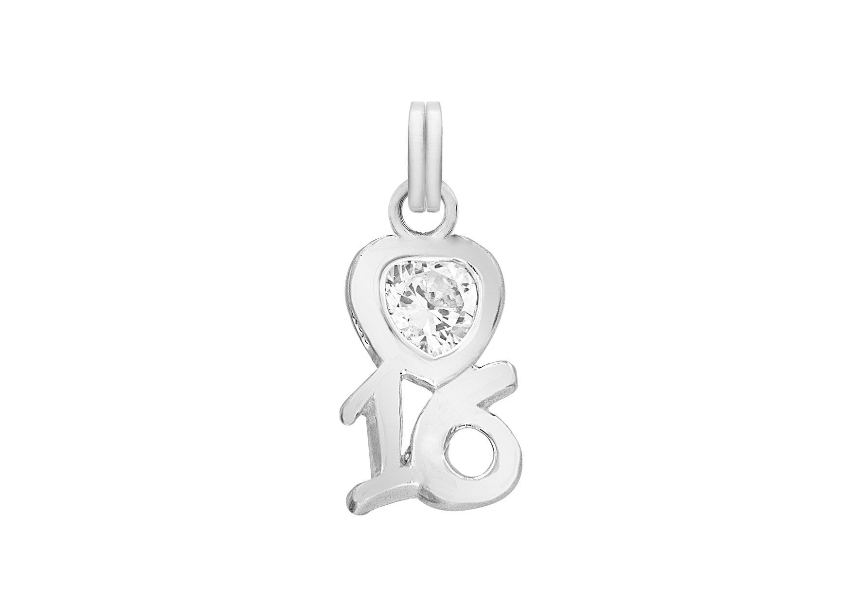 Sterling Silver White Zirconia Heart '16' Pendant