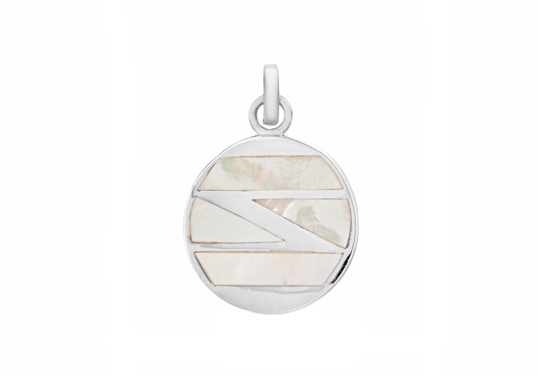 Sterling Silver White Mother of Pearl and Zirconia Round Pendant