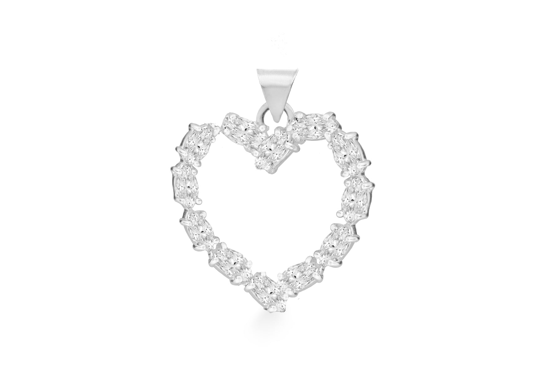 Sterling Silver Oval Zirconia Large Open-Heart Pendant
