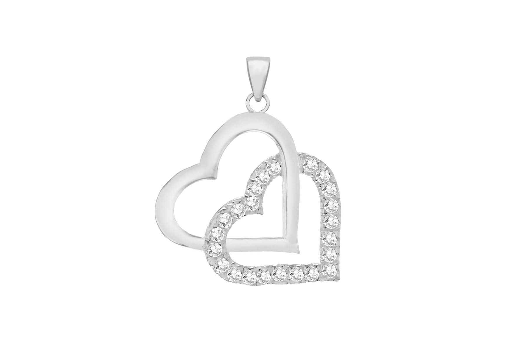 Sterling Silver Zirconia 21.3mm x 27.3mm Double-Heart Pendant