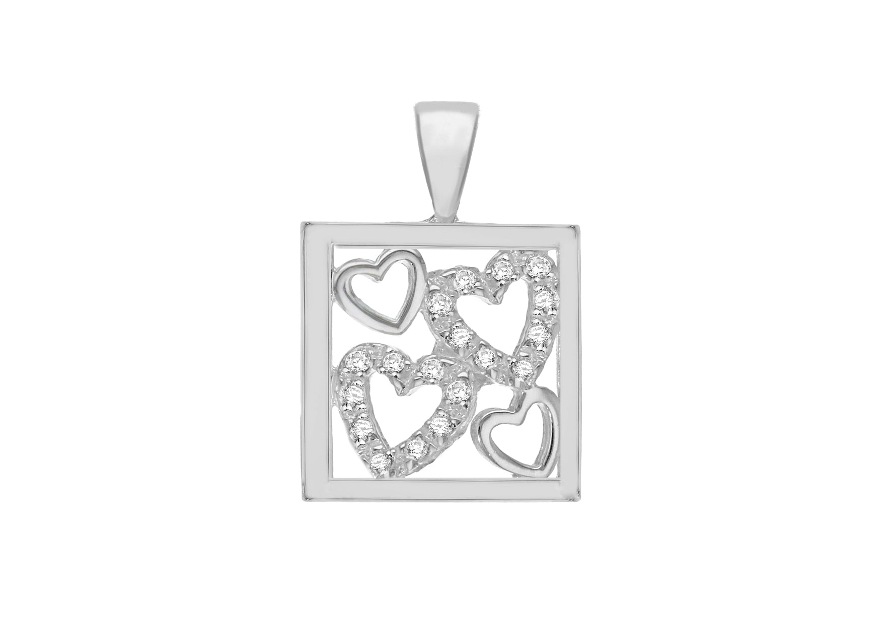 Sterling Silver Zirconia 17mm x 24.7mm Framed Hearts Pendant