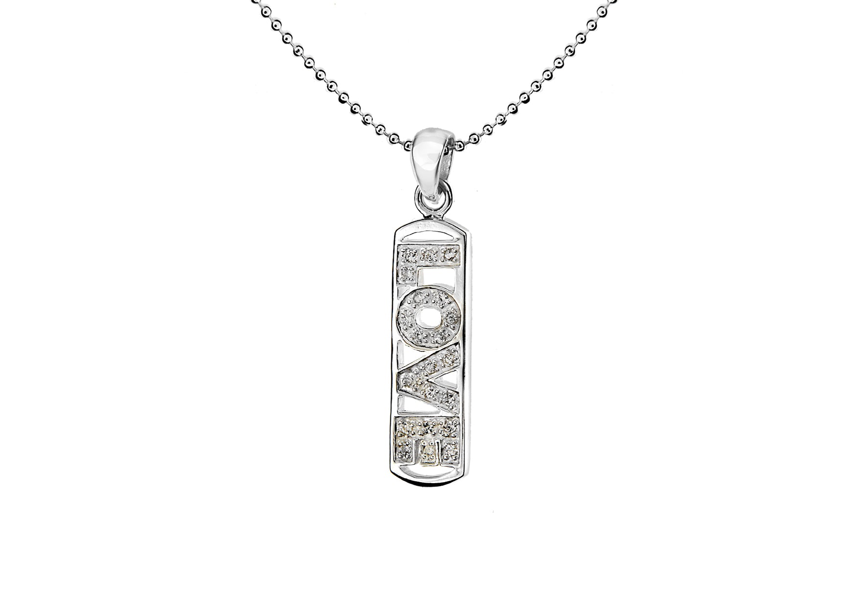 Sterling Silver Rectangular Zirconia 'Love' Pendant Necklace 41m/16"9