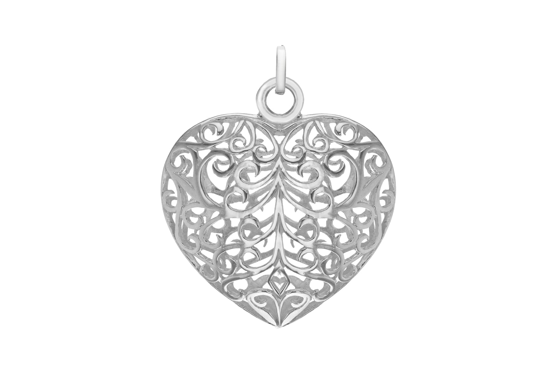 Sterling Silver 32.4mm x 38.8mm CutoCut Puffed Heart Pendant