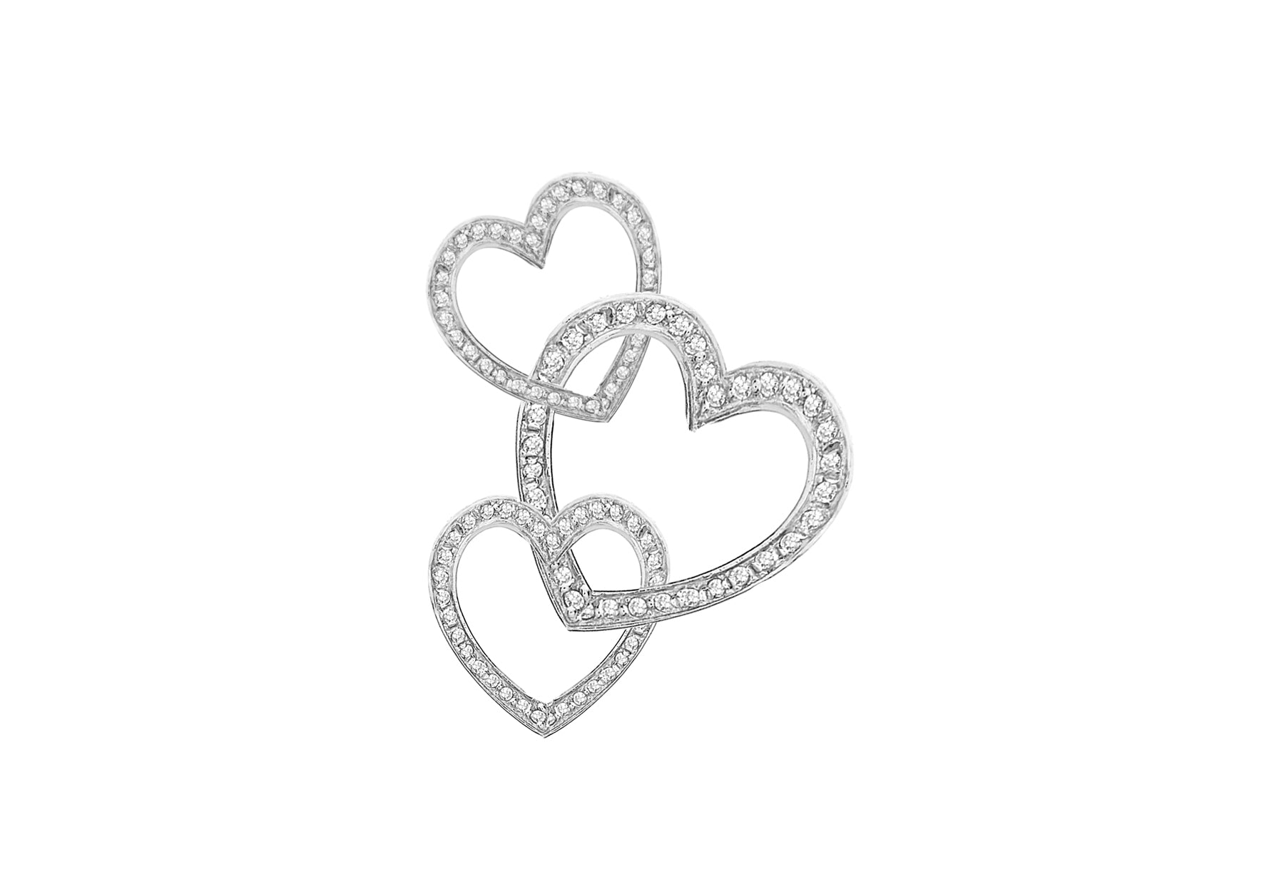 Sterling Silver Zirconia 21.3mm x 25.9mm Triple-Heart Pendant