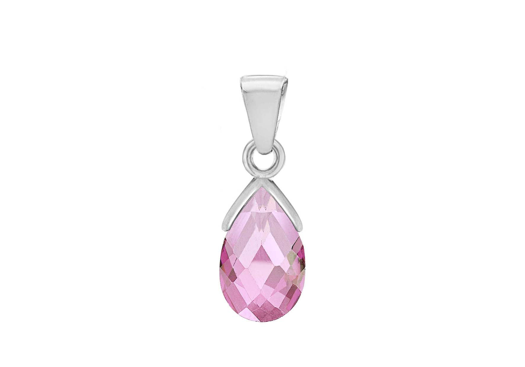Sterling Silver Pink Zirconia Facet Teardrop Pendant