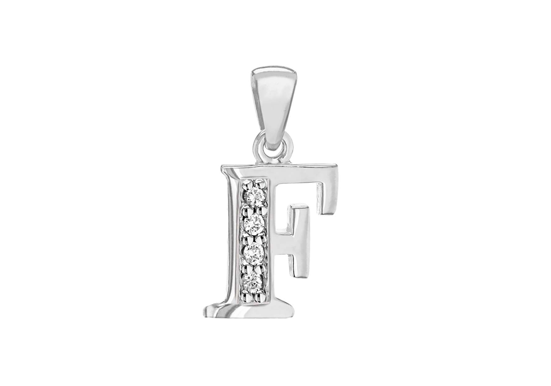 Sterling Silver Zirconia 8.2mm x 17.8mm 'F' Initial Pendant