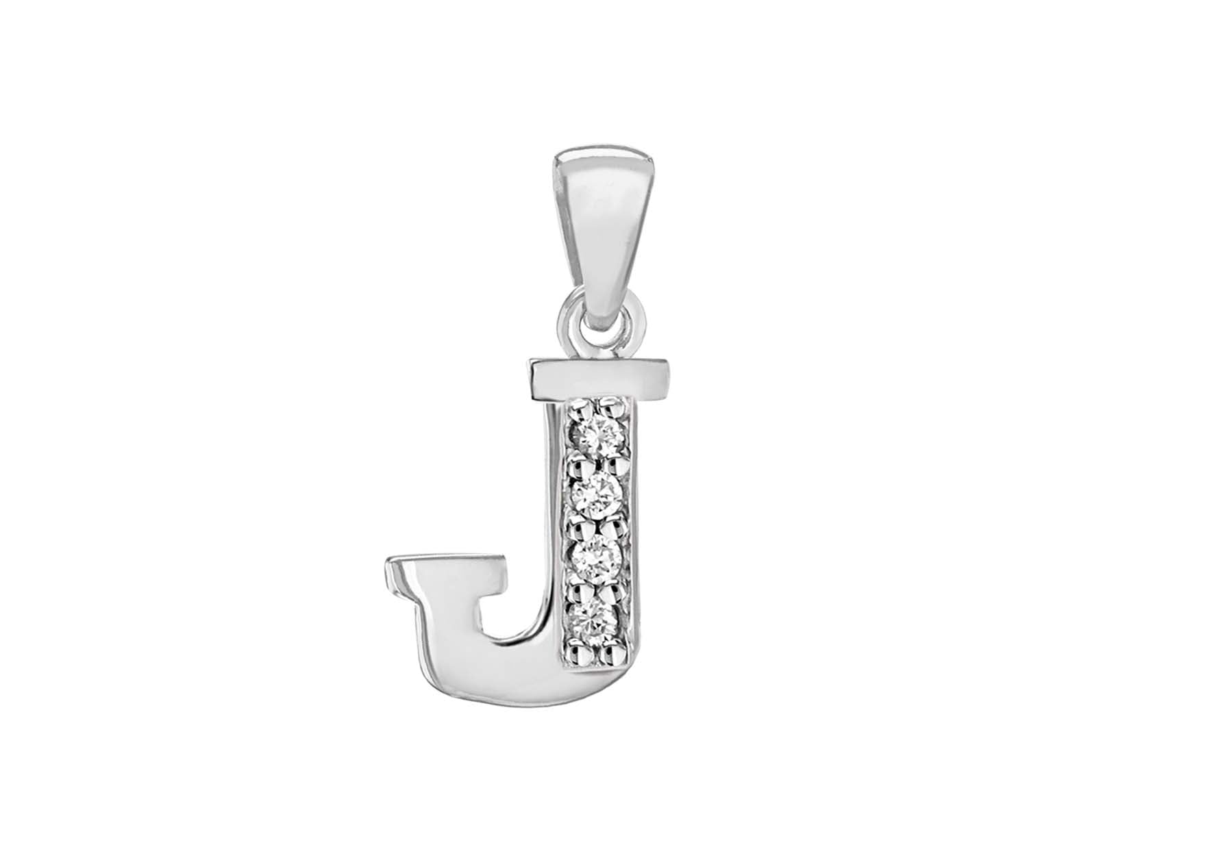Sterling Silver Zirconia 7.7mm x 18.1mm 'J' Initial Pendant