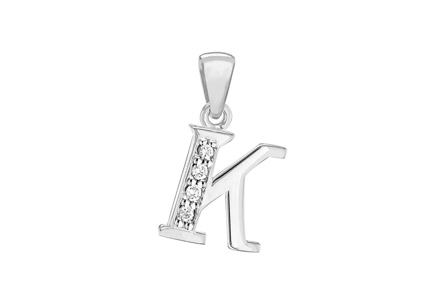 Sterling Silver Zirconia 10mm x 17.7mm 'K' Initial Pendant