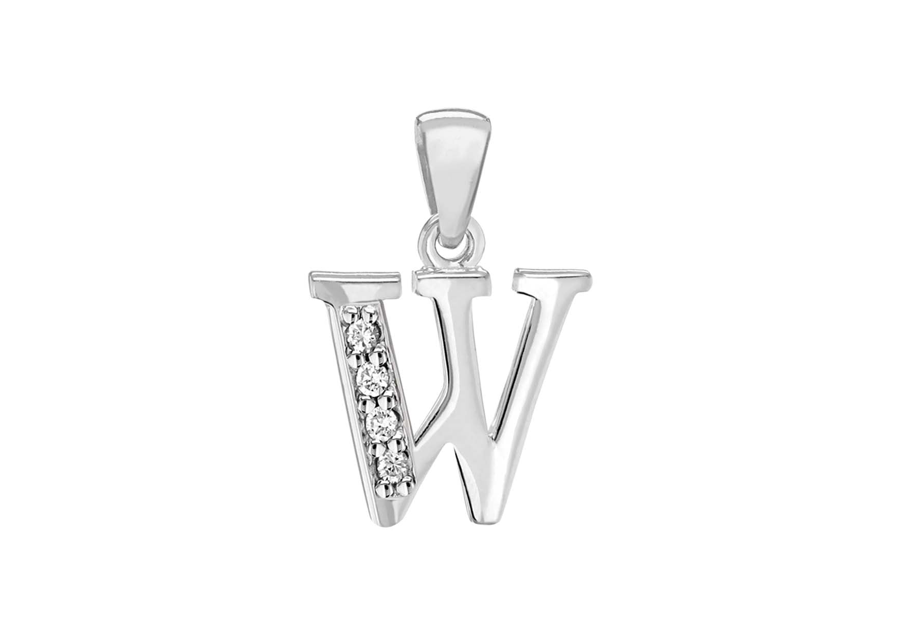 Sterling Silver Zirconia 10.7mm x 17.6mm 'W' Initial Pendant