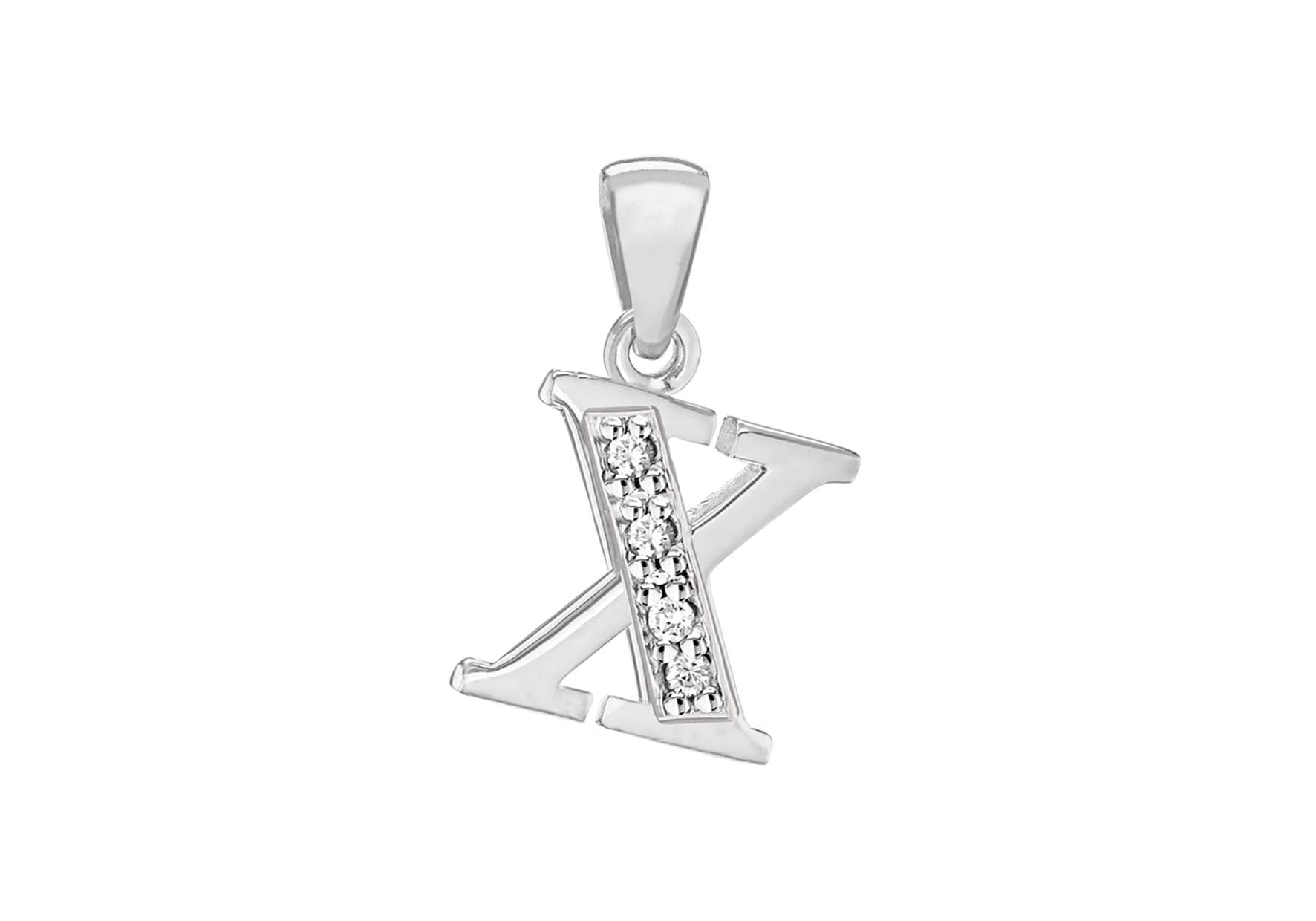 Sterling Silver Zirconia 11mm x 19.7mm 'X' Initial Pendant