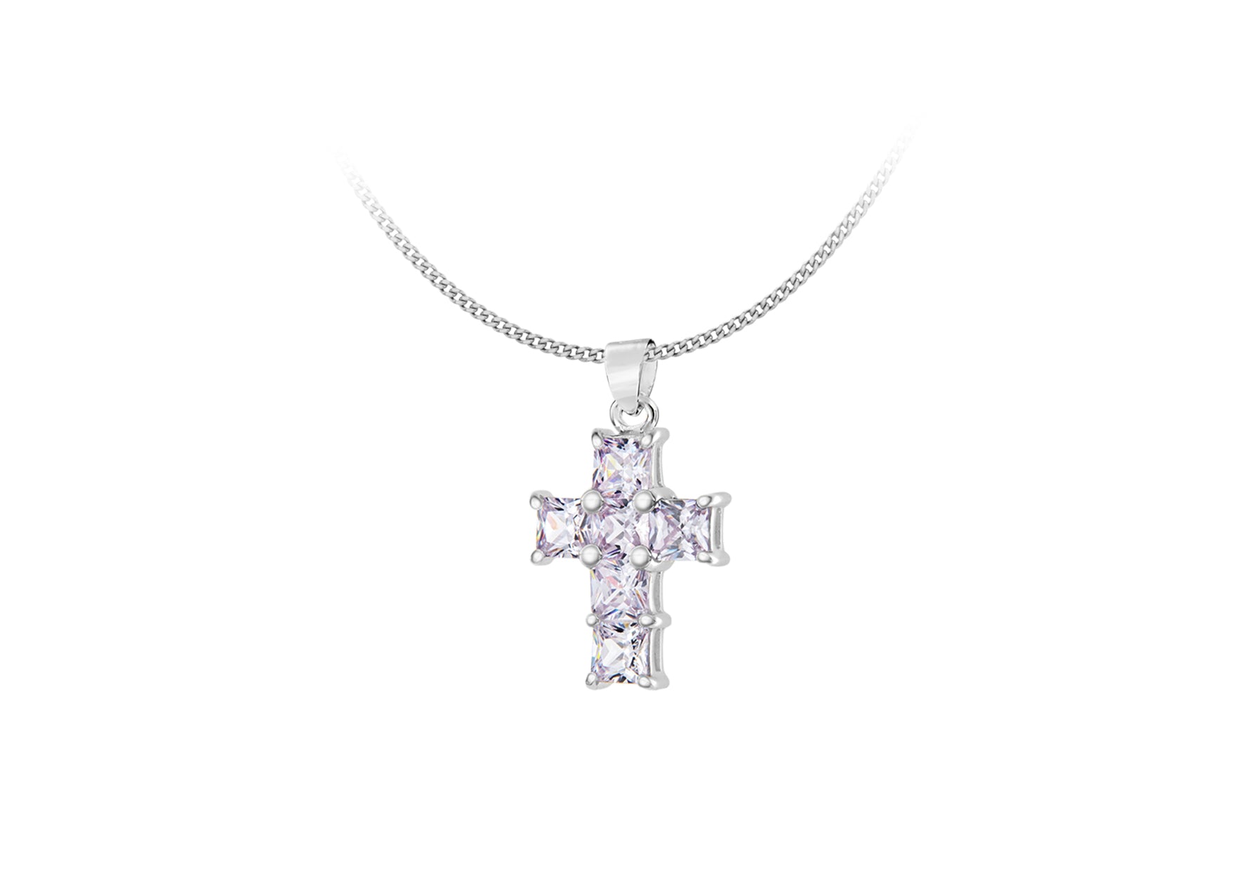 Sterling Silver Lavender Zirconia Cross Pendant