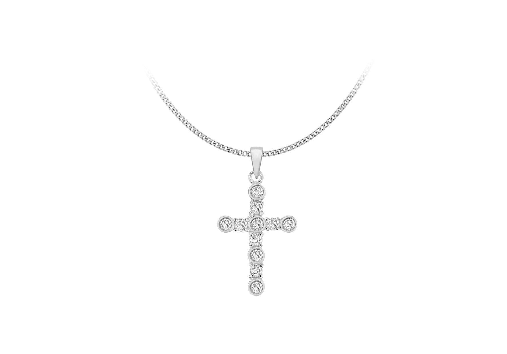 Sterling Silver Zirconia 19mm x 30mm Cross Pendant