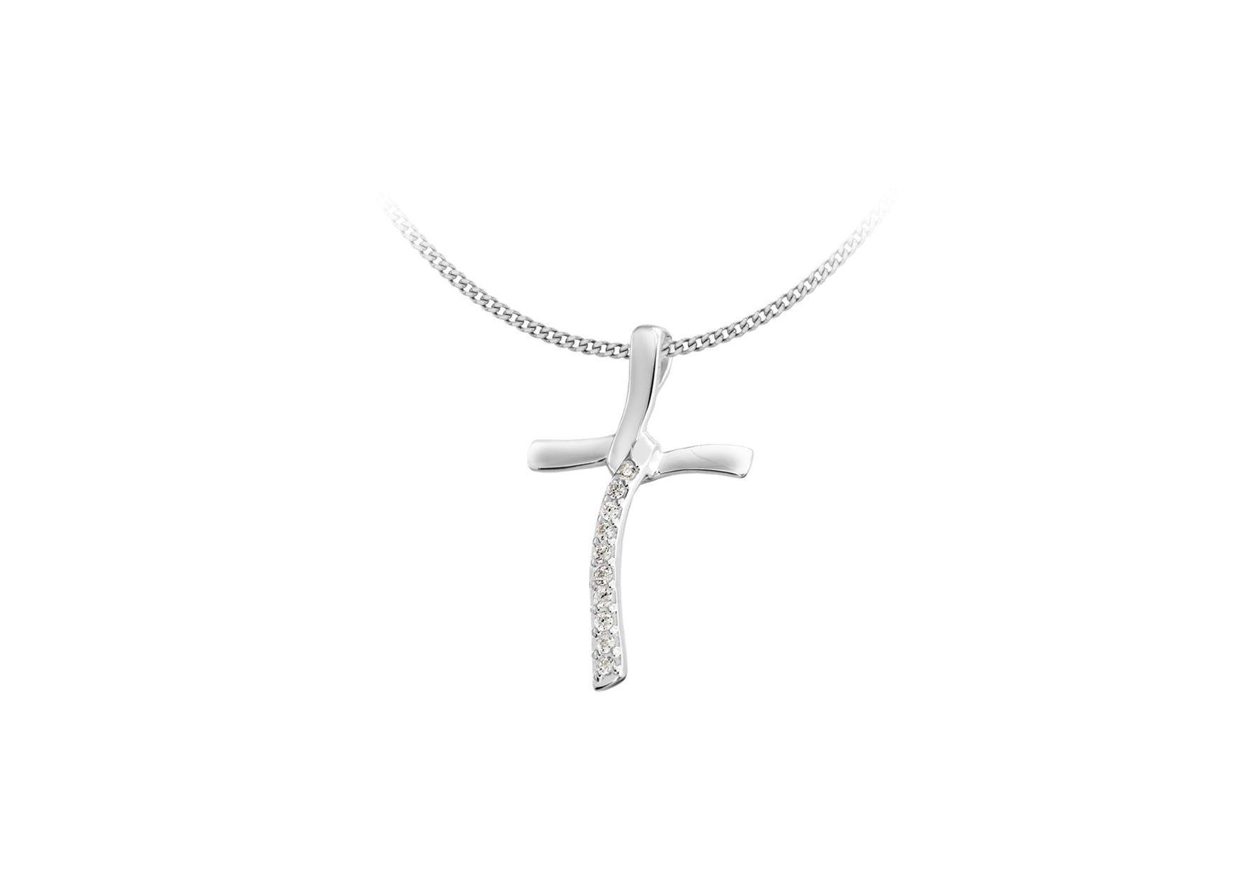 Sterling Silver Zirconia 19mm x 30mm Knotted Wave Cross Slider Pendant