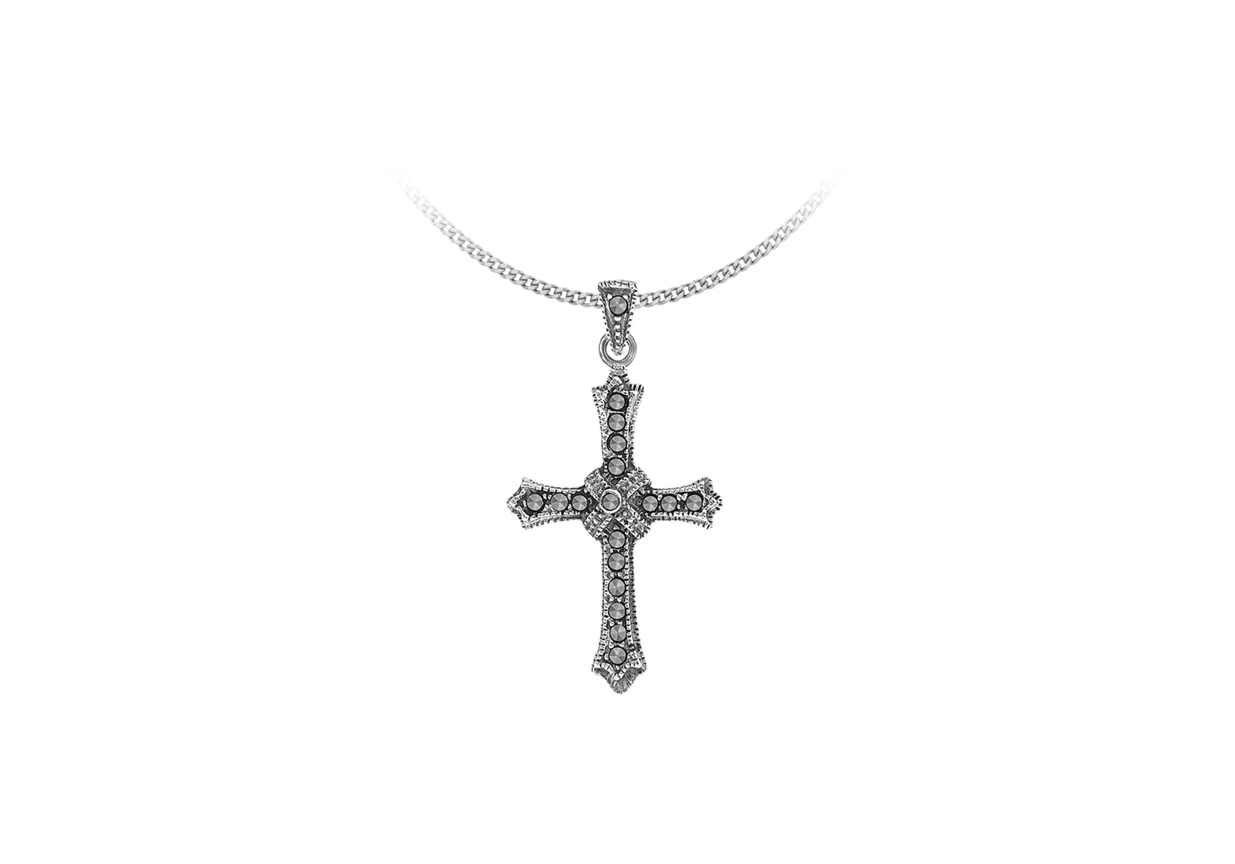Sterling Silver Marcasite Gothic Cross Pendant