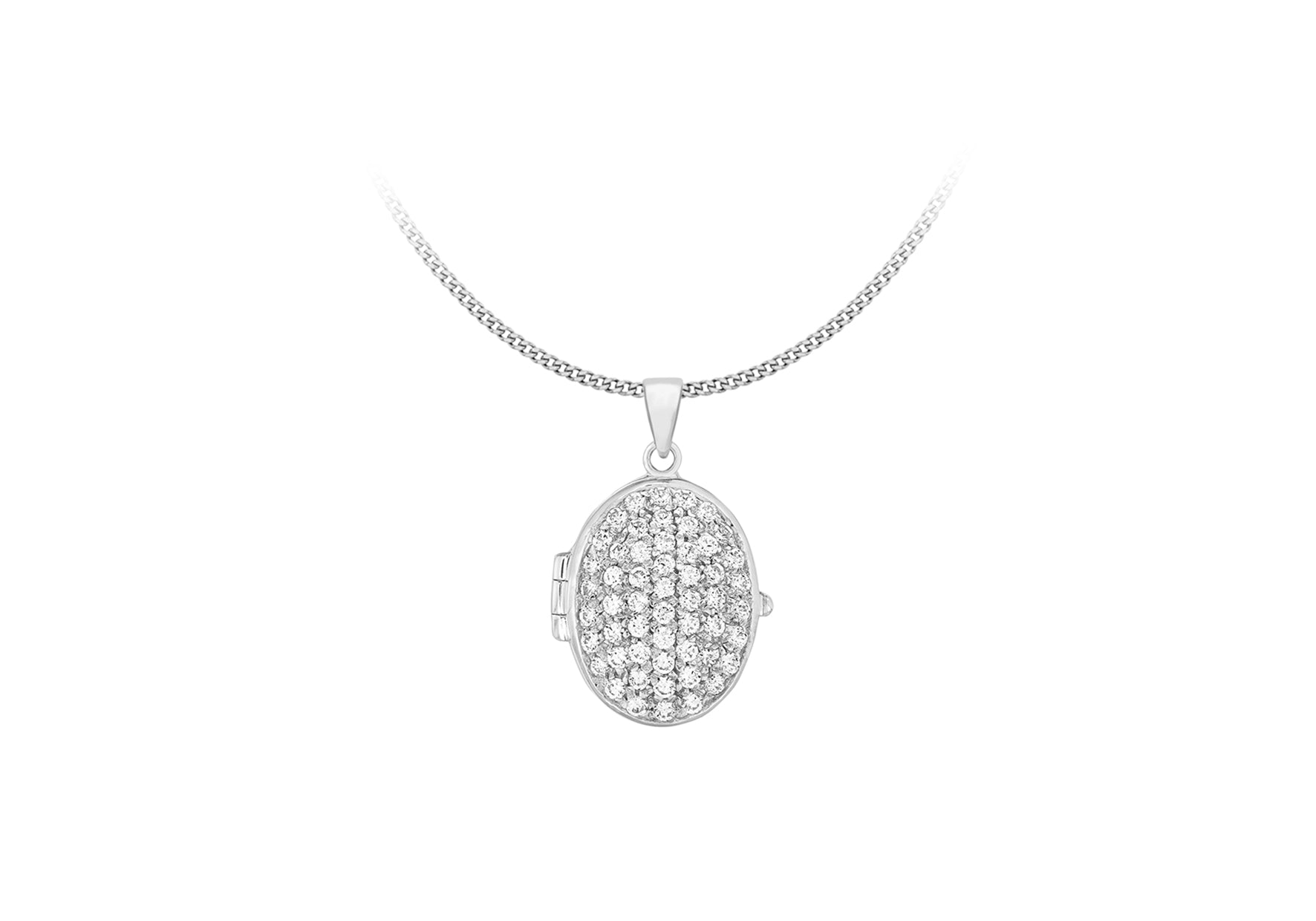 Sterling Silver Zirconia  Pave Set 18mm x 38mm Oval Locket