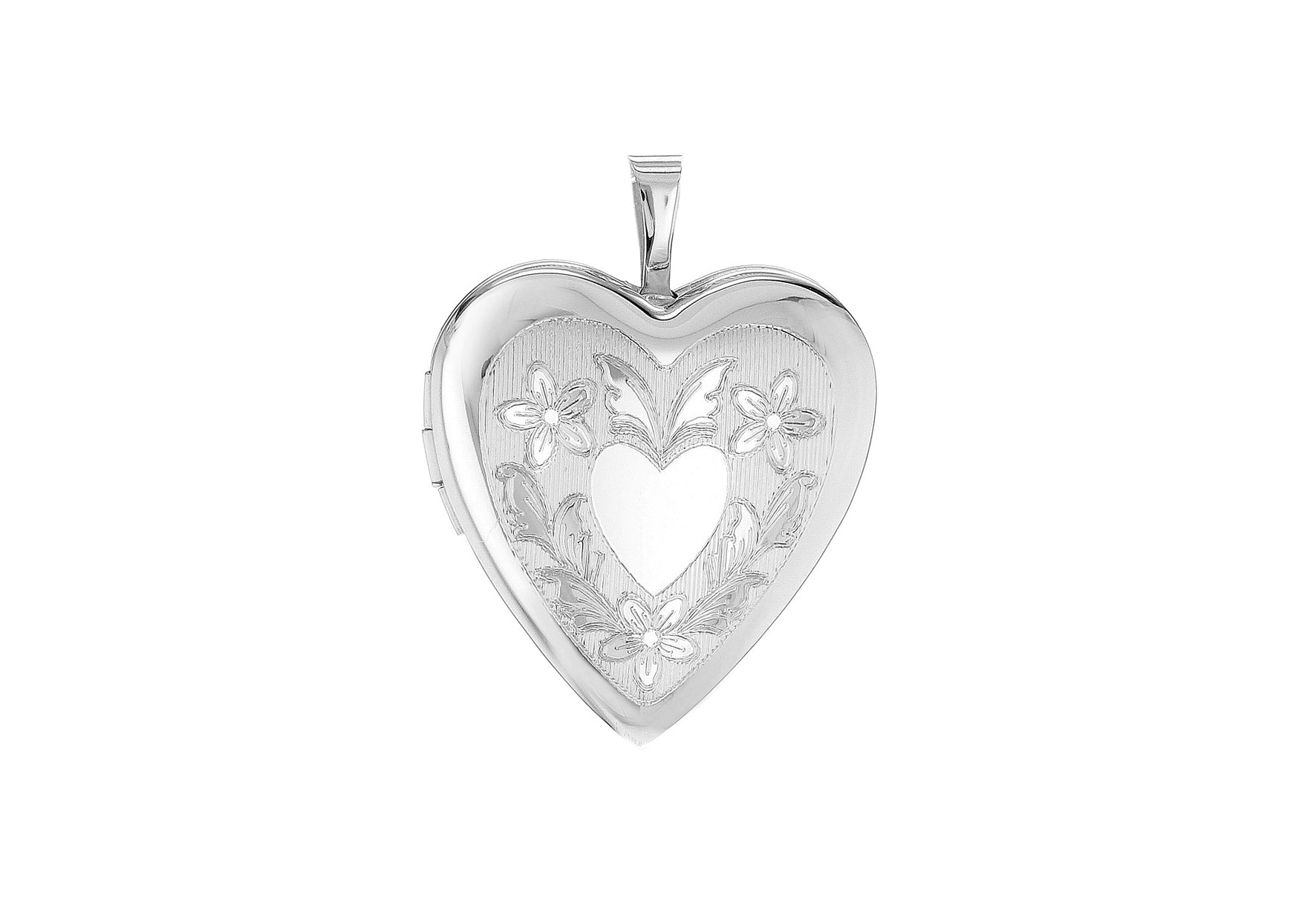 Sterling Silver Etched Wings and Heart Detail Heart Locket