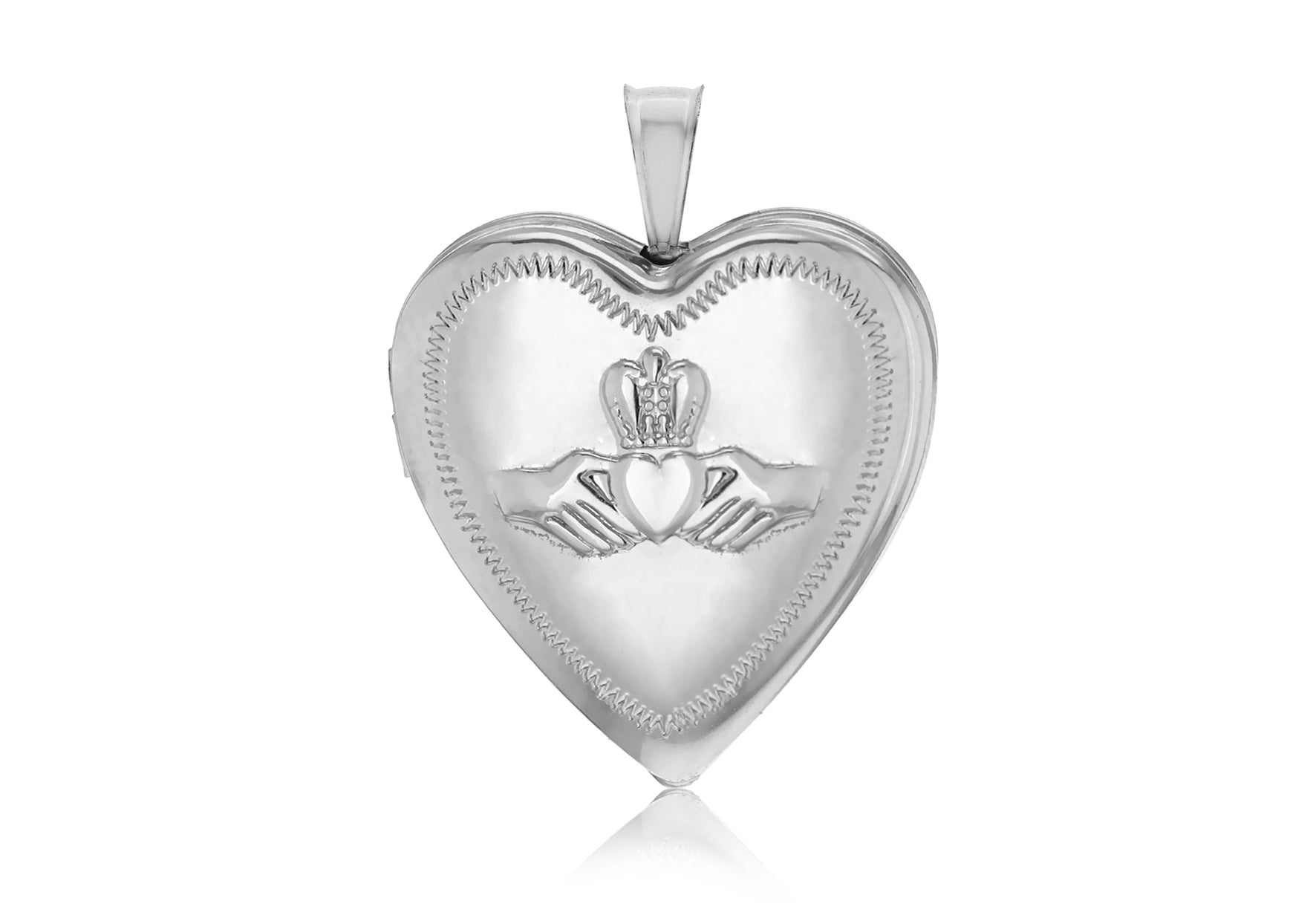 Sterling Silver Rhodium Plated Heart Claddagh Locket Pendant