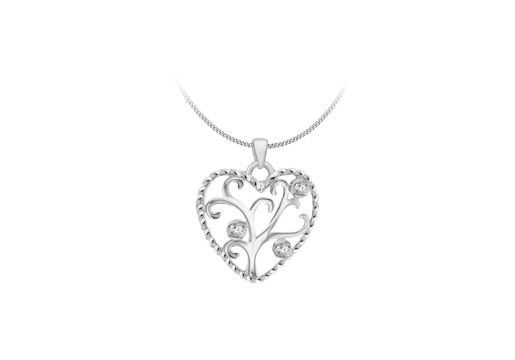 Sterling Silver Zirconia 24.3mm x 28.6mm Heart 'Tree of Life' Pendant
