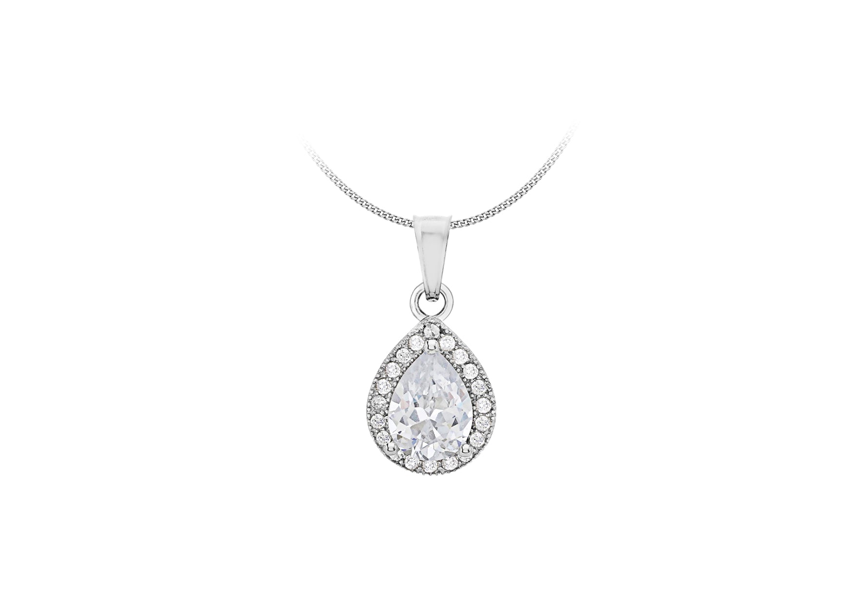 Sterling Silver Zirconia  Stone Set Teardrop Pendant