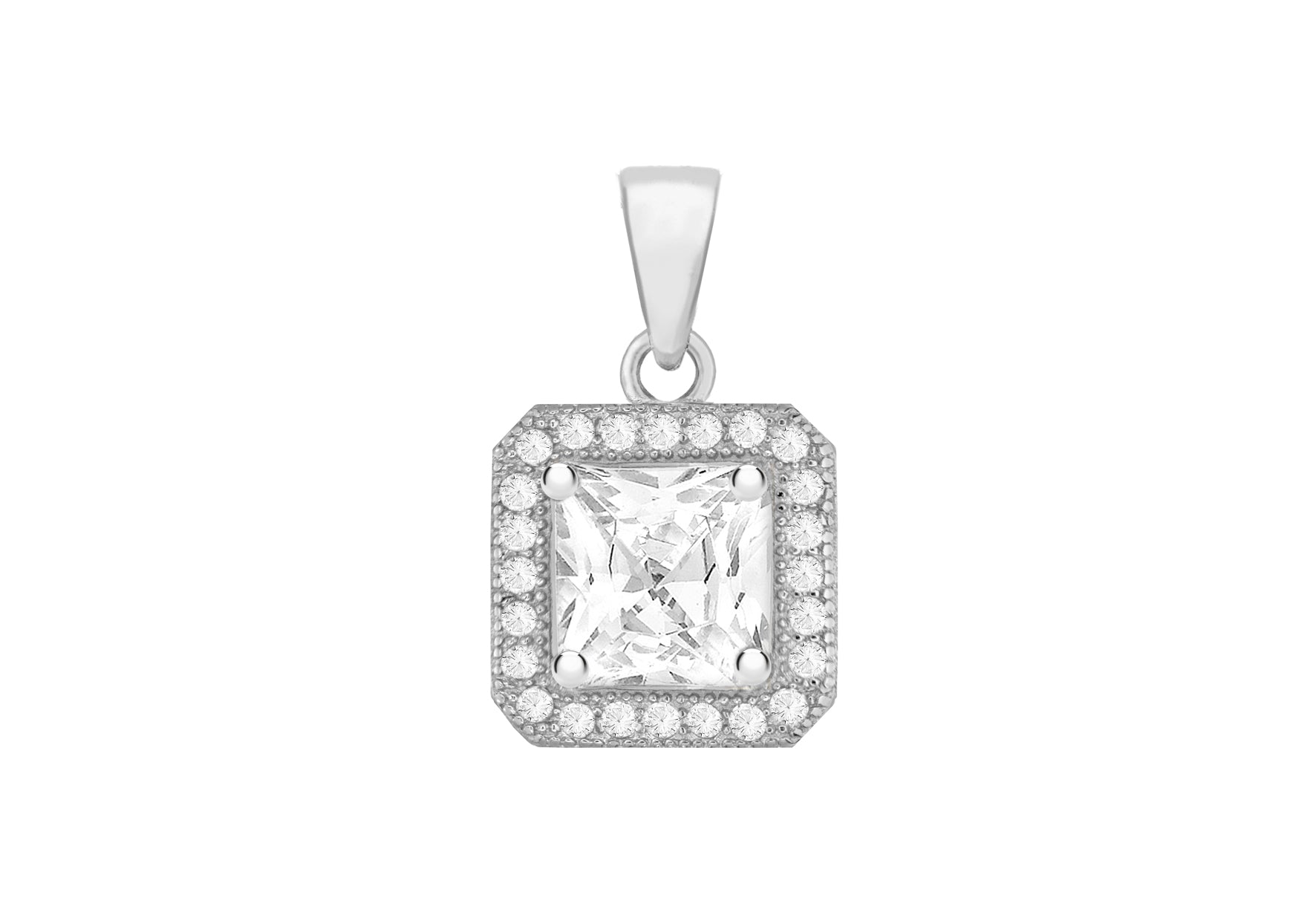 Sterling Silver Rhodium Plated Zirconia 10mm x 17mm Square Pendant