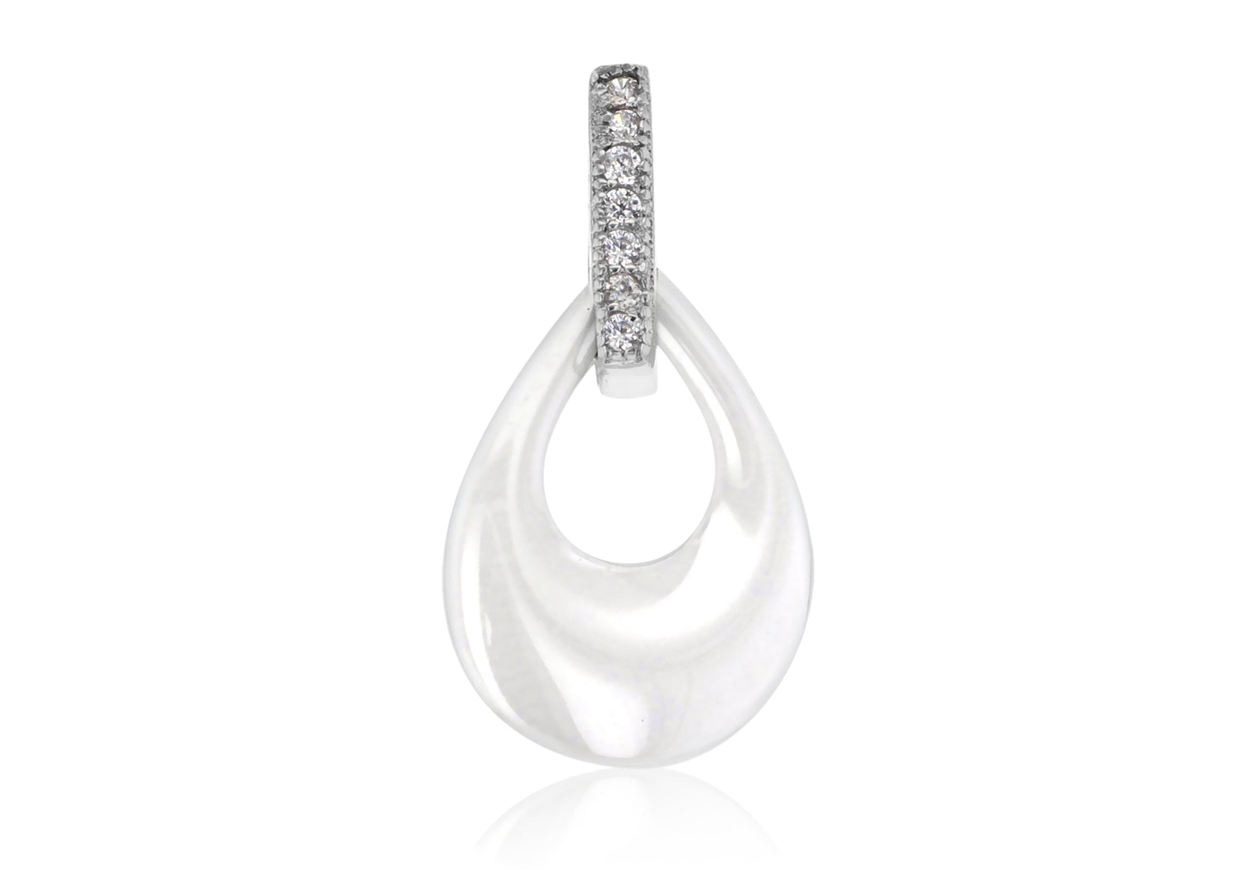 Sterling Silver Rhodium Plated White Ceramic Zirconia Set Teardrop Pendant
