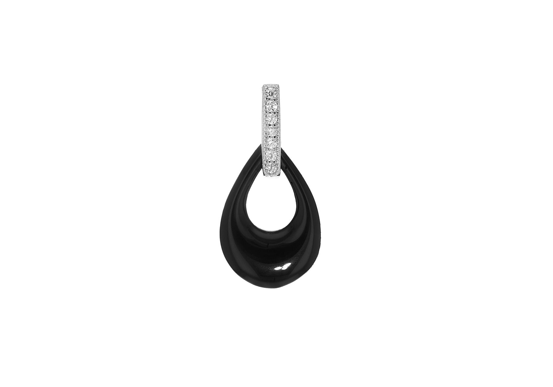 Sterling Silver Rhodium Plated Black Ceramic Zirconia Teardrop Pendant