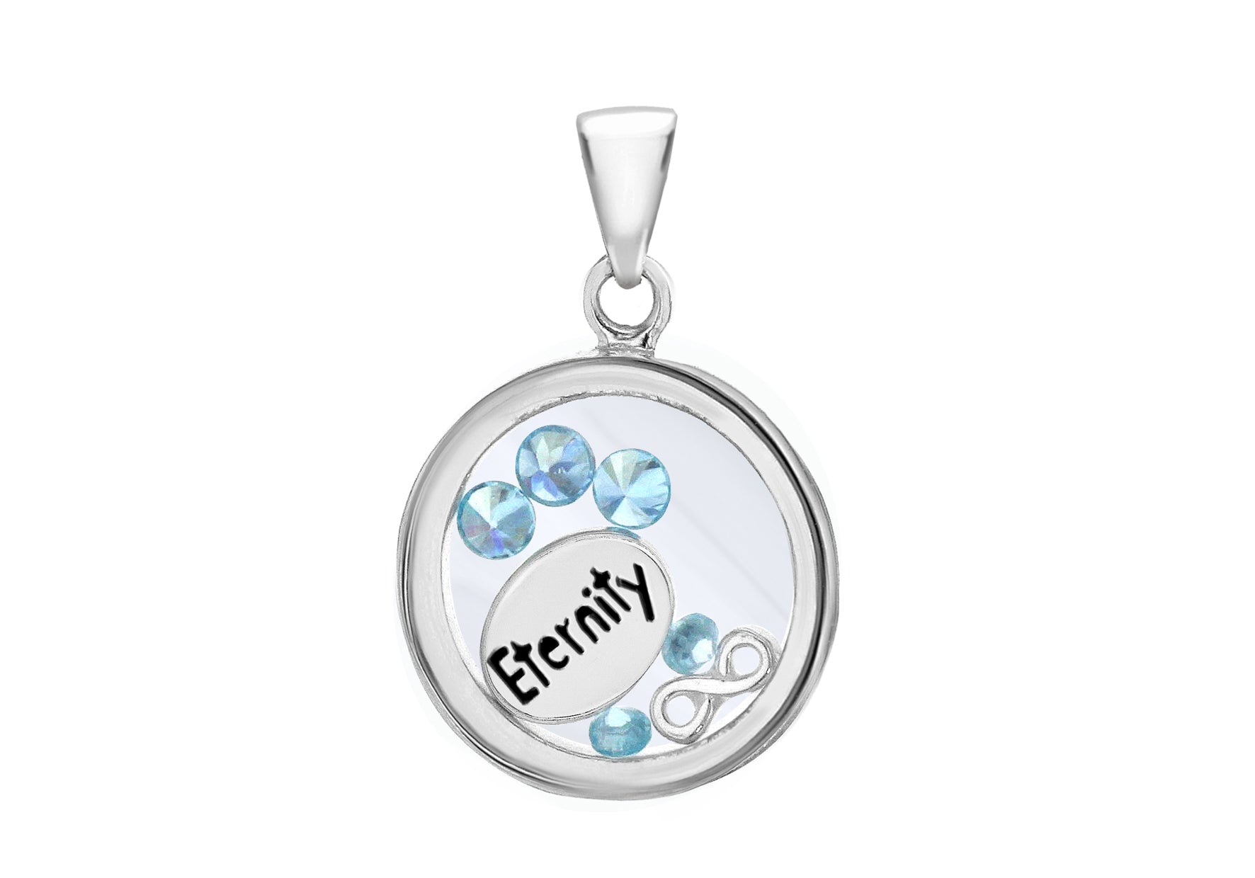 Sterling Silver Floating Aqua Zirconia Stones 'Eternity' Round Pendant