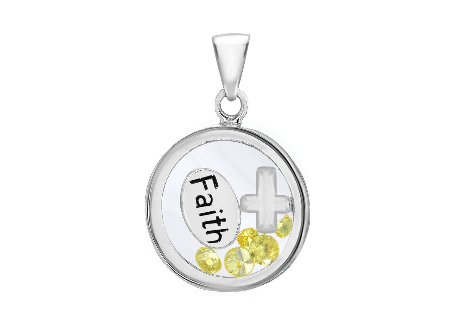 Sterling Silver Floating Yellow Zirconia Stones 'Faith' Round Pendant