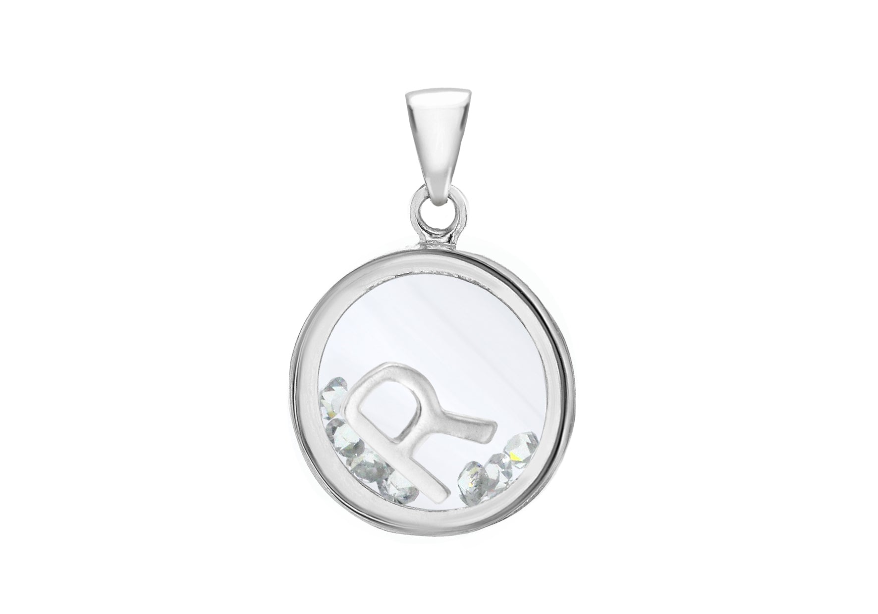 Sterling Silver Zirconia 14mm x 22mm 'R' Initial Floating ase Pendant