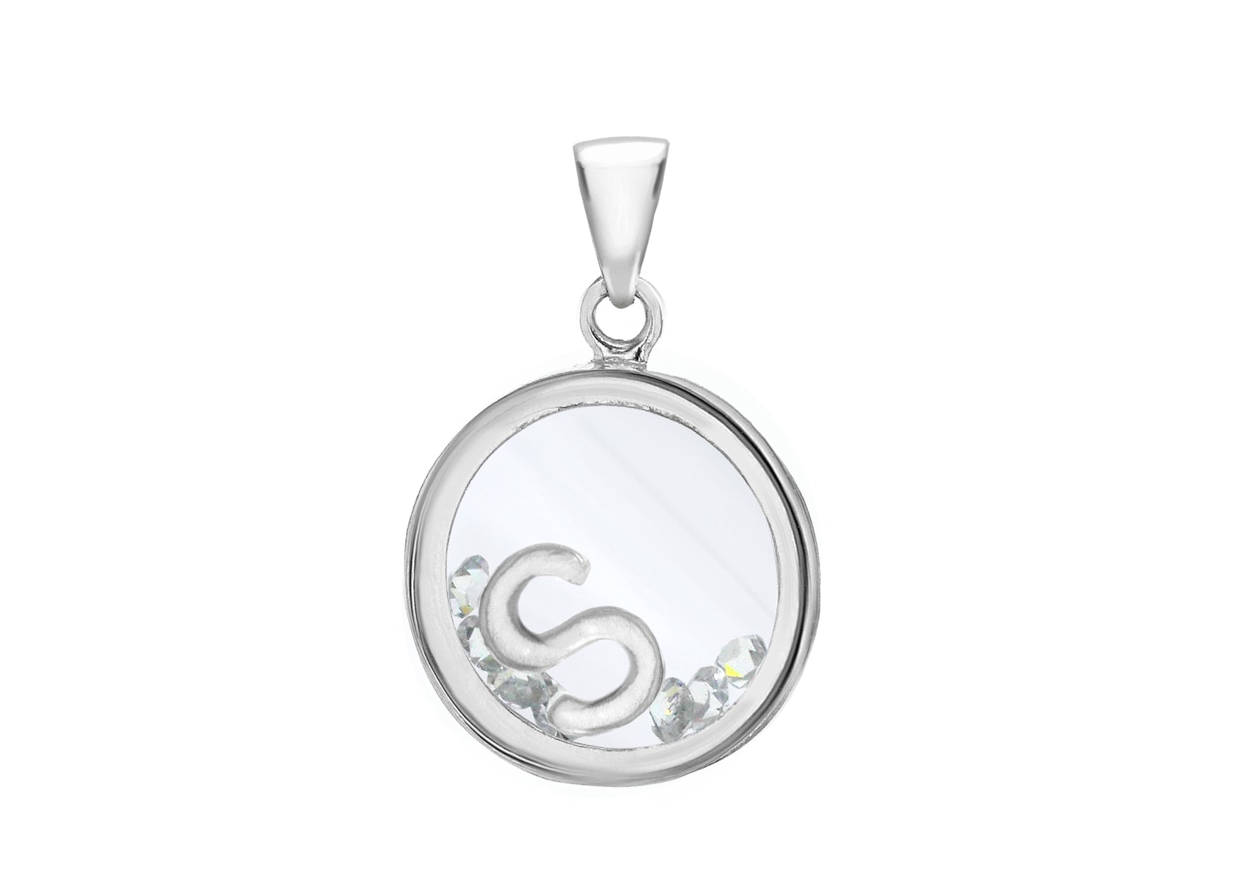 Sterling Silver Zirconia 14mm x 22mm 'S' Initial Floating ase Pendant