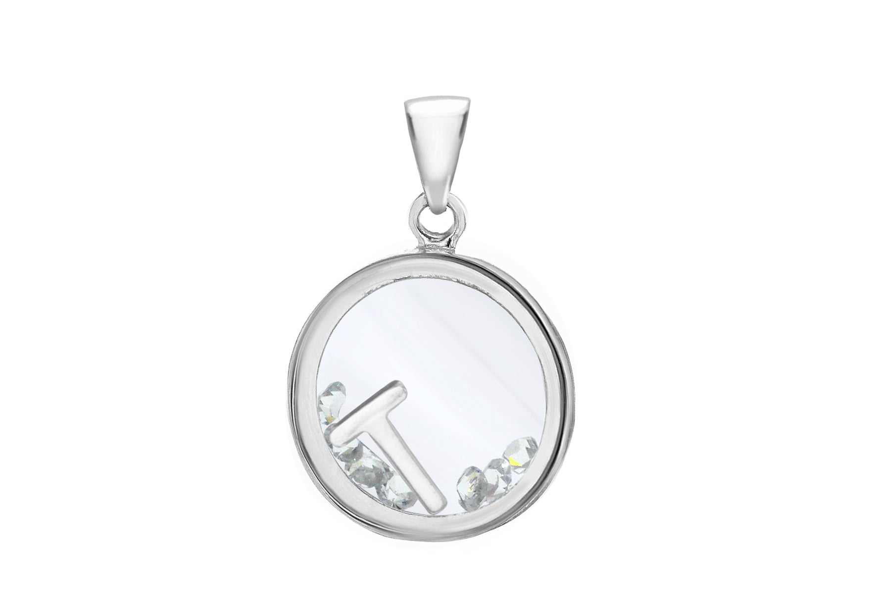 Sterling Silver Zirconia 14mm x 22mm 'T' Initial Floating ase Pendant