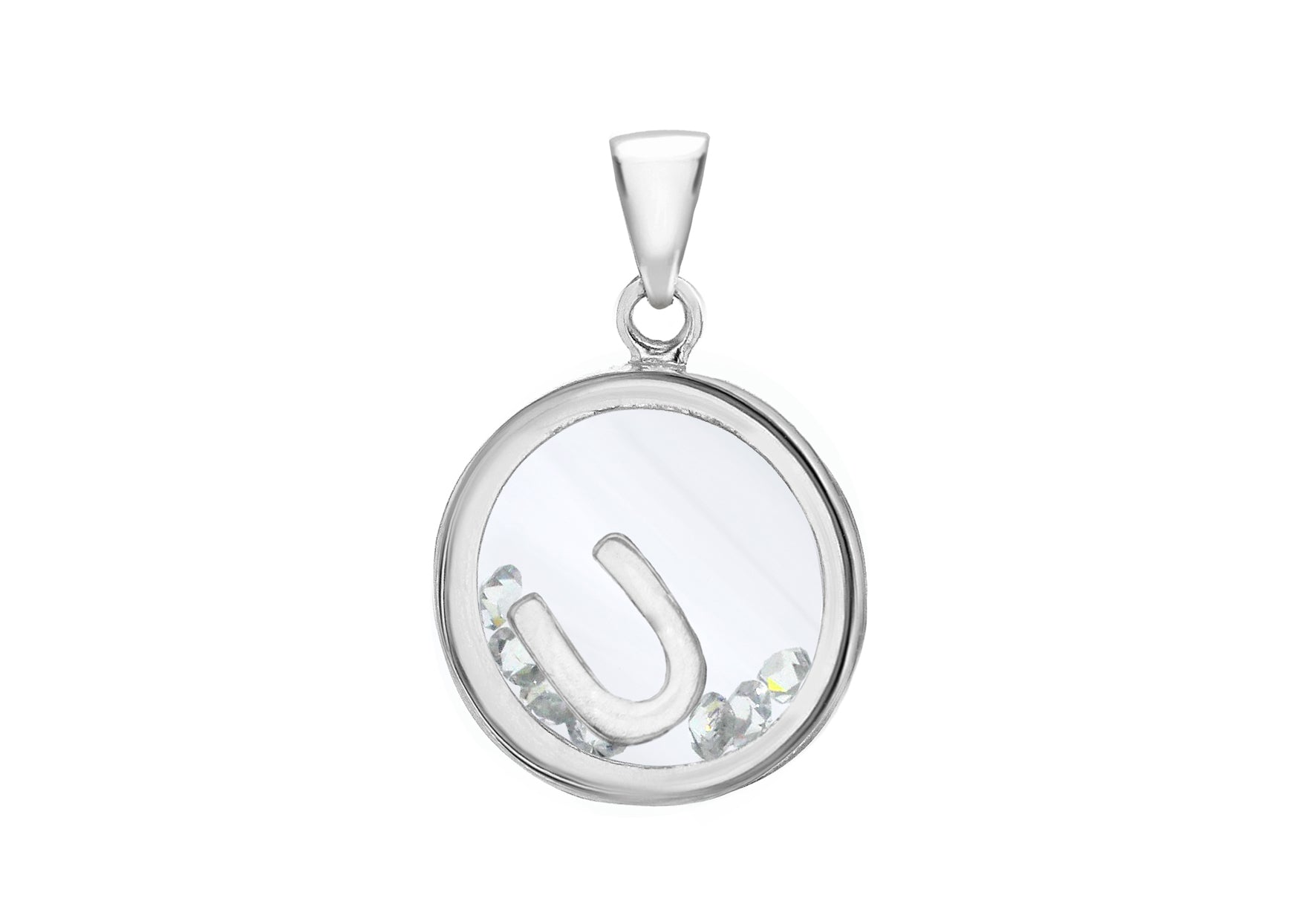 Sterling Silver Zirconia 14mm x 22mm 'U' Initial Floating ase Pendant