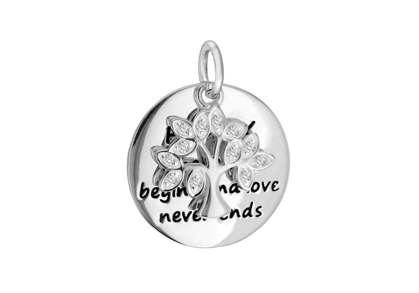 Sterling Silver Zirconia 17mm x 21mm Family Tree Pendant