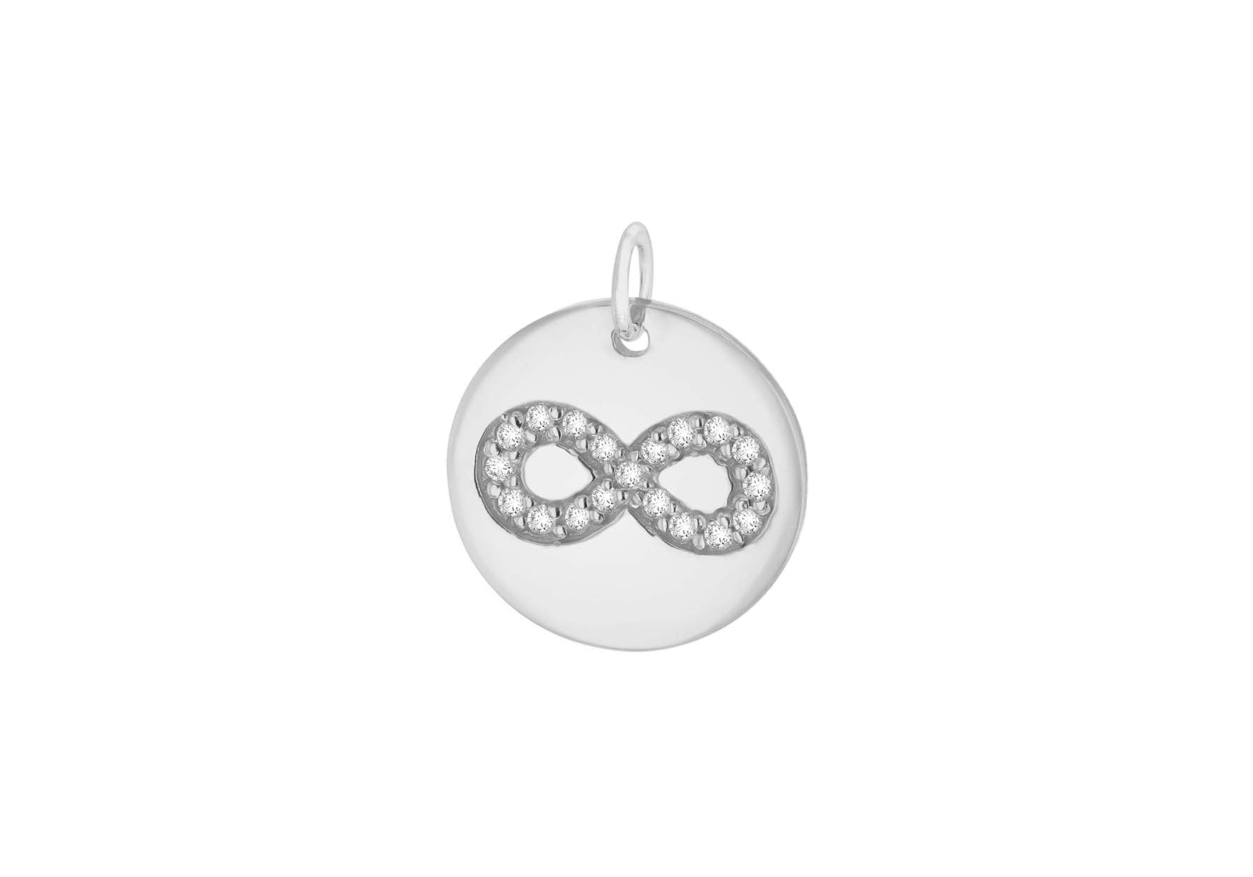 Sterling Silver Rhodium Plated Zirconia 15.4mm x 18mm Infinity Disc Pendant