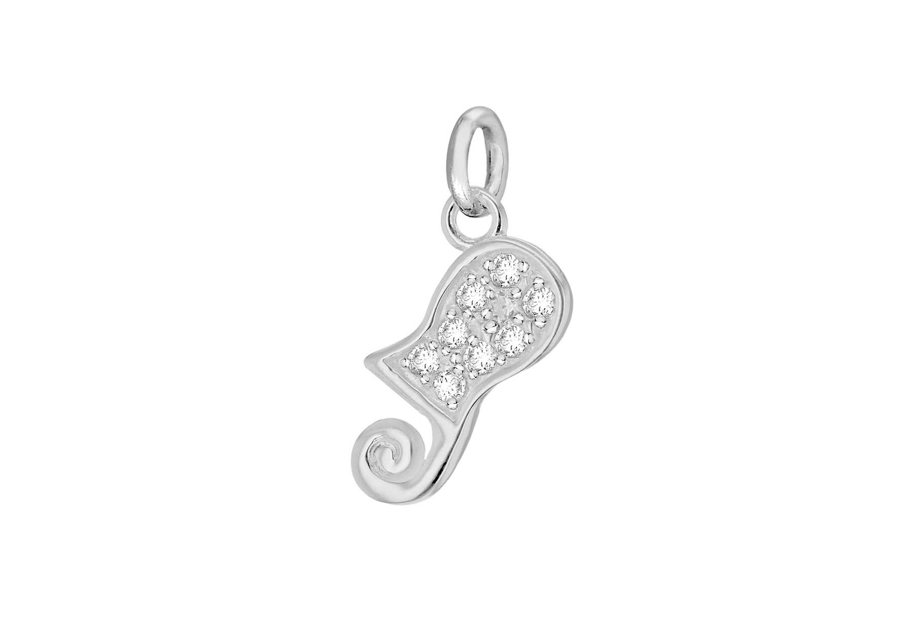 Sterling Silver Zirconia 9.5mm x 16.5mm Aquarius Horoscop Pendant