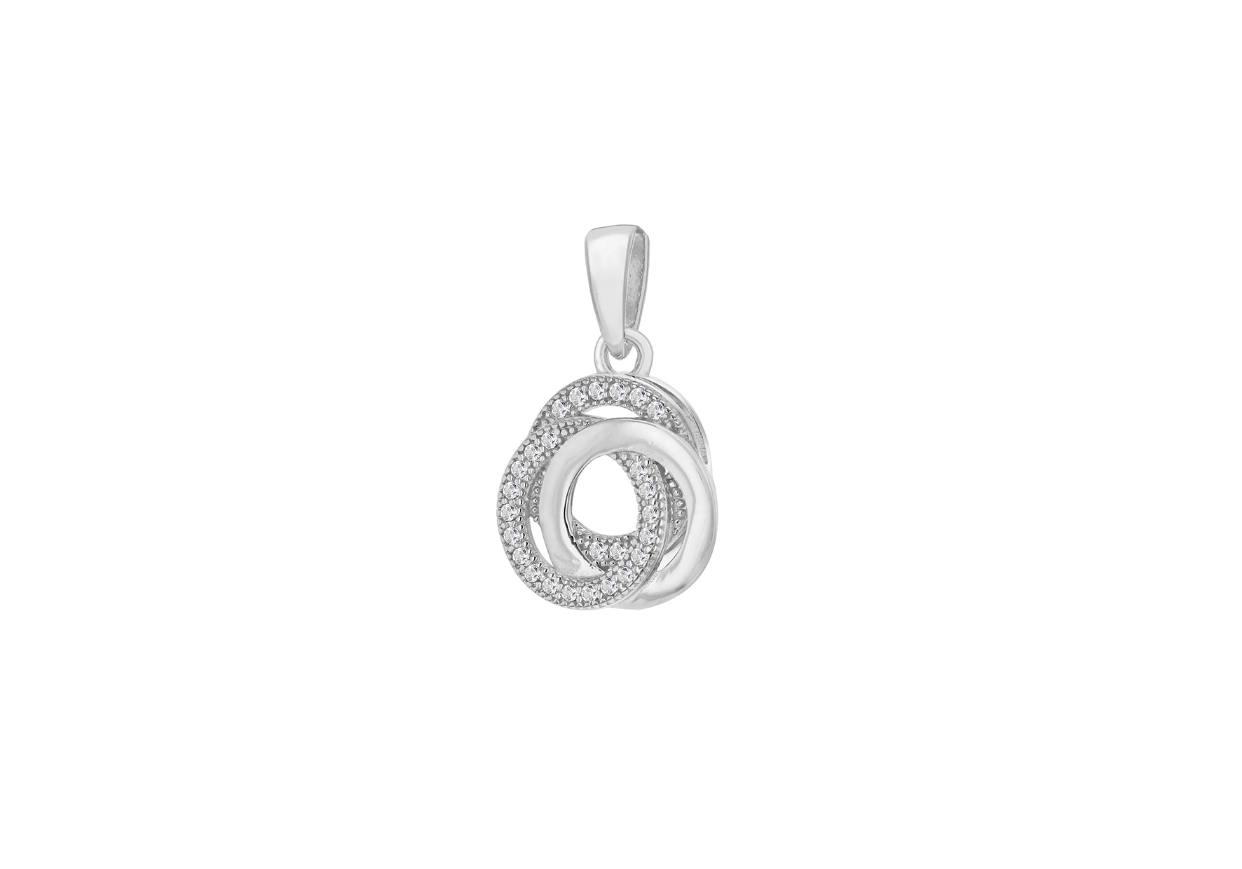Sterling Silver Rhodium Plated Zirconia 12.3mm x 20mm Linked Rings Pendant