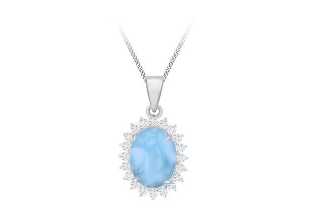 Sterling Silver Blue Larimar and White Zirconia Cluster Pendant