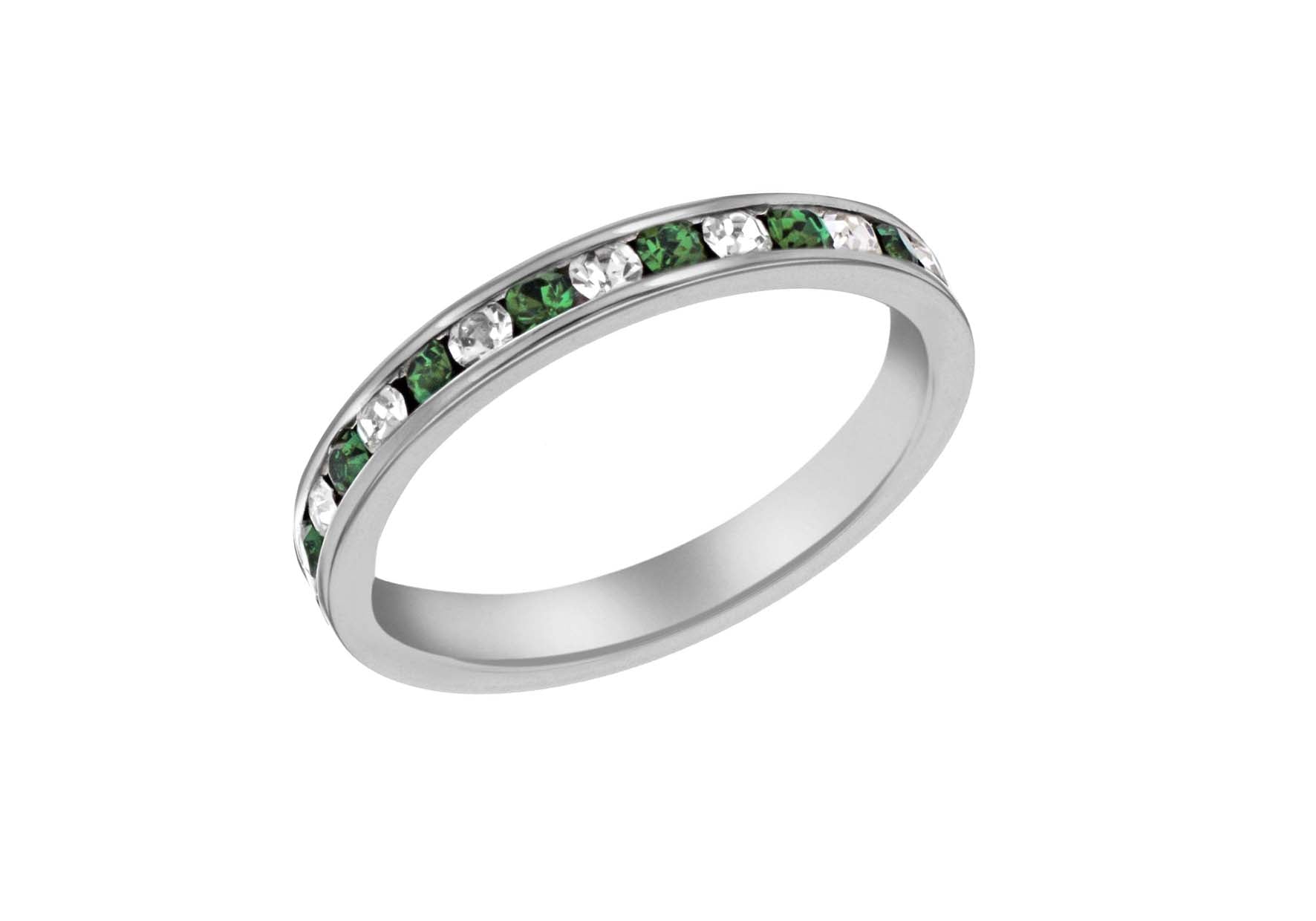 Sterling Silver Green & White Crystal Eternity Ring