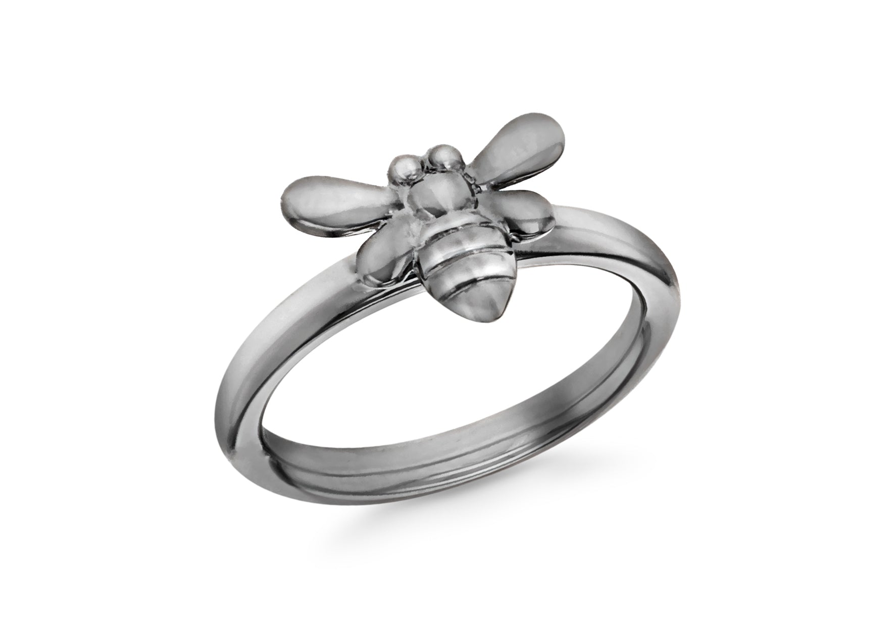 Sterling Silver Black Rhodium Plated Oxidised Bee Stacking Ring